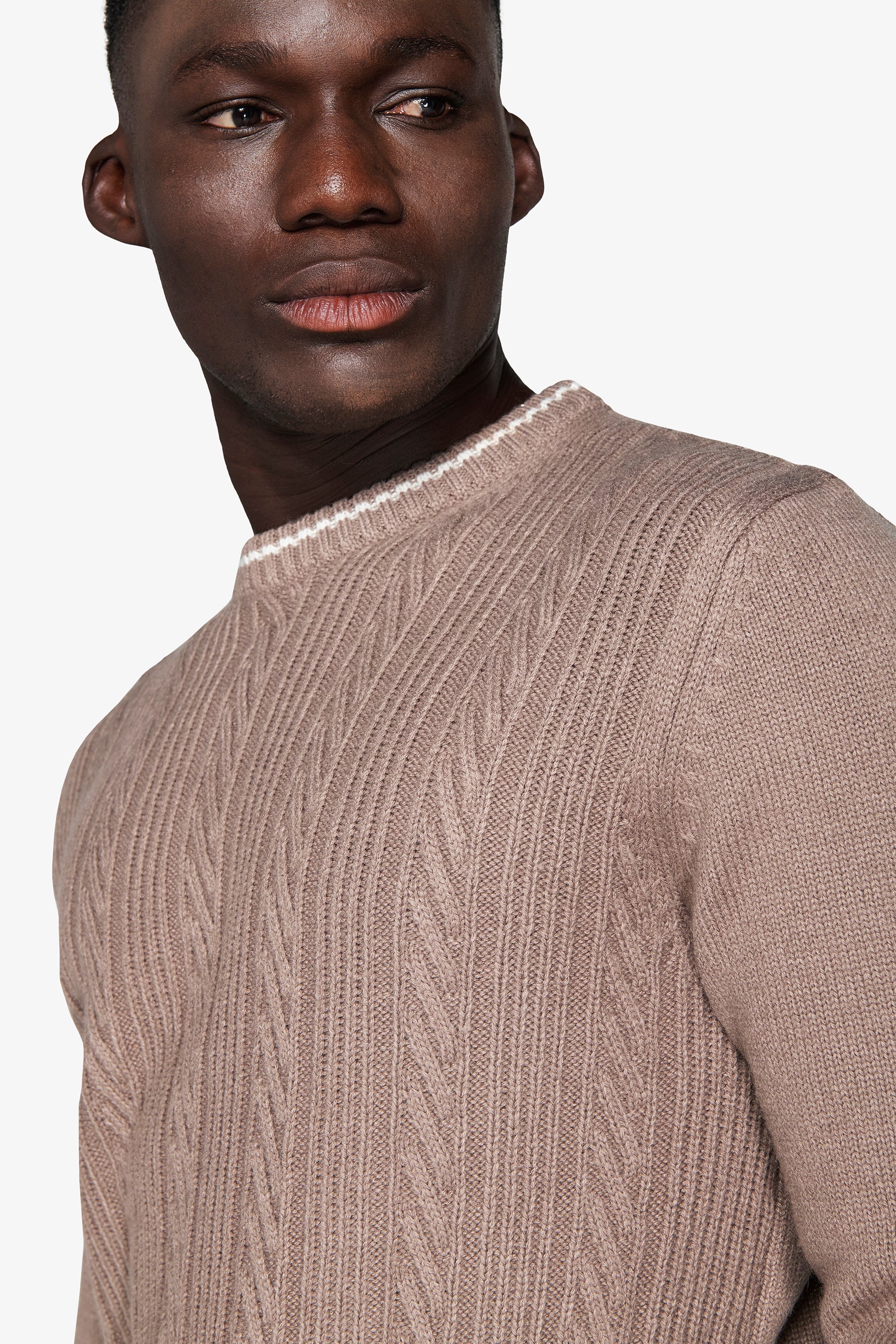 Maglia girocollo costa con profili DNJ tortora