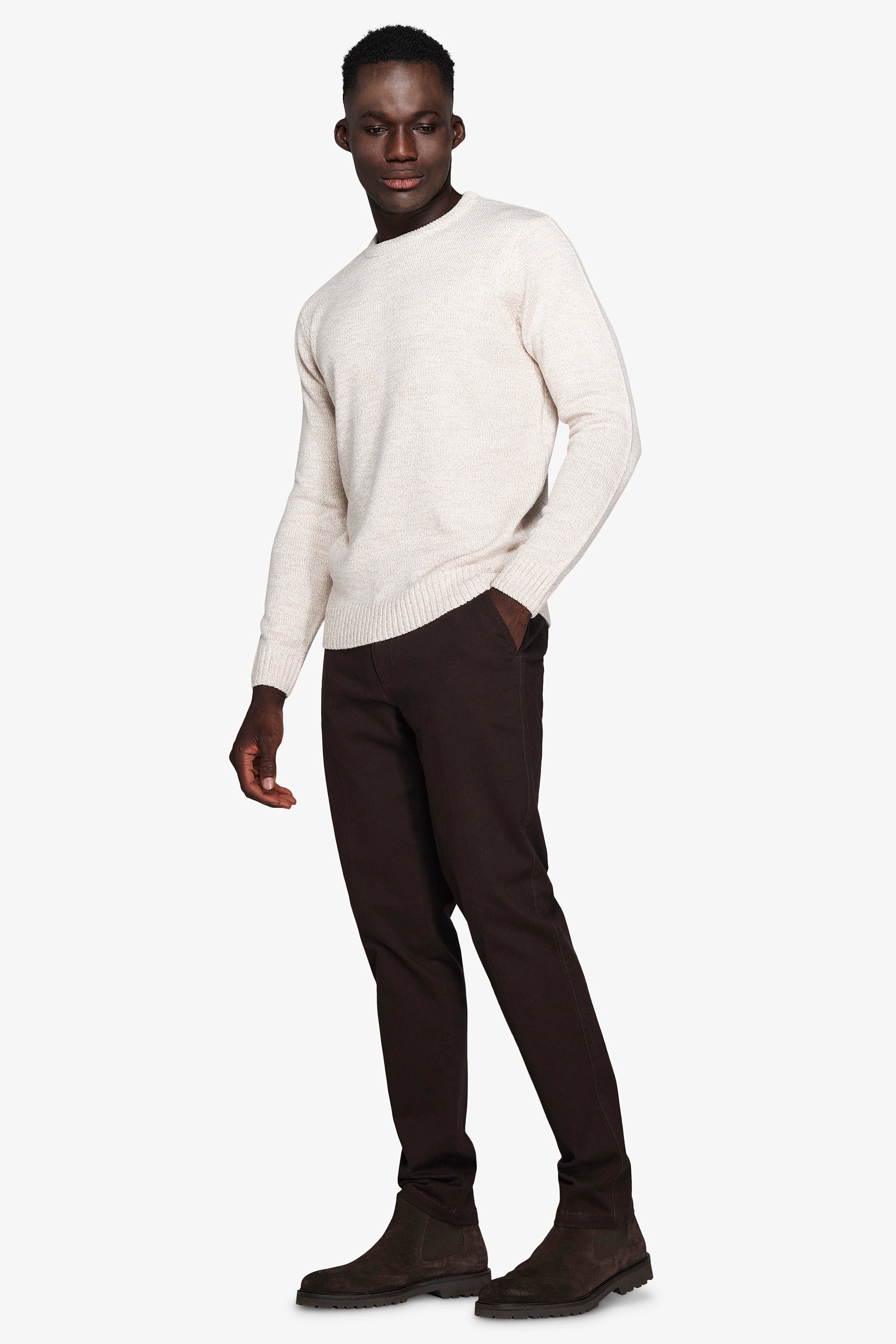 Pull col rond mouliné couleur corde