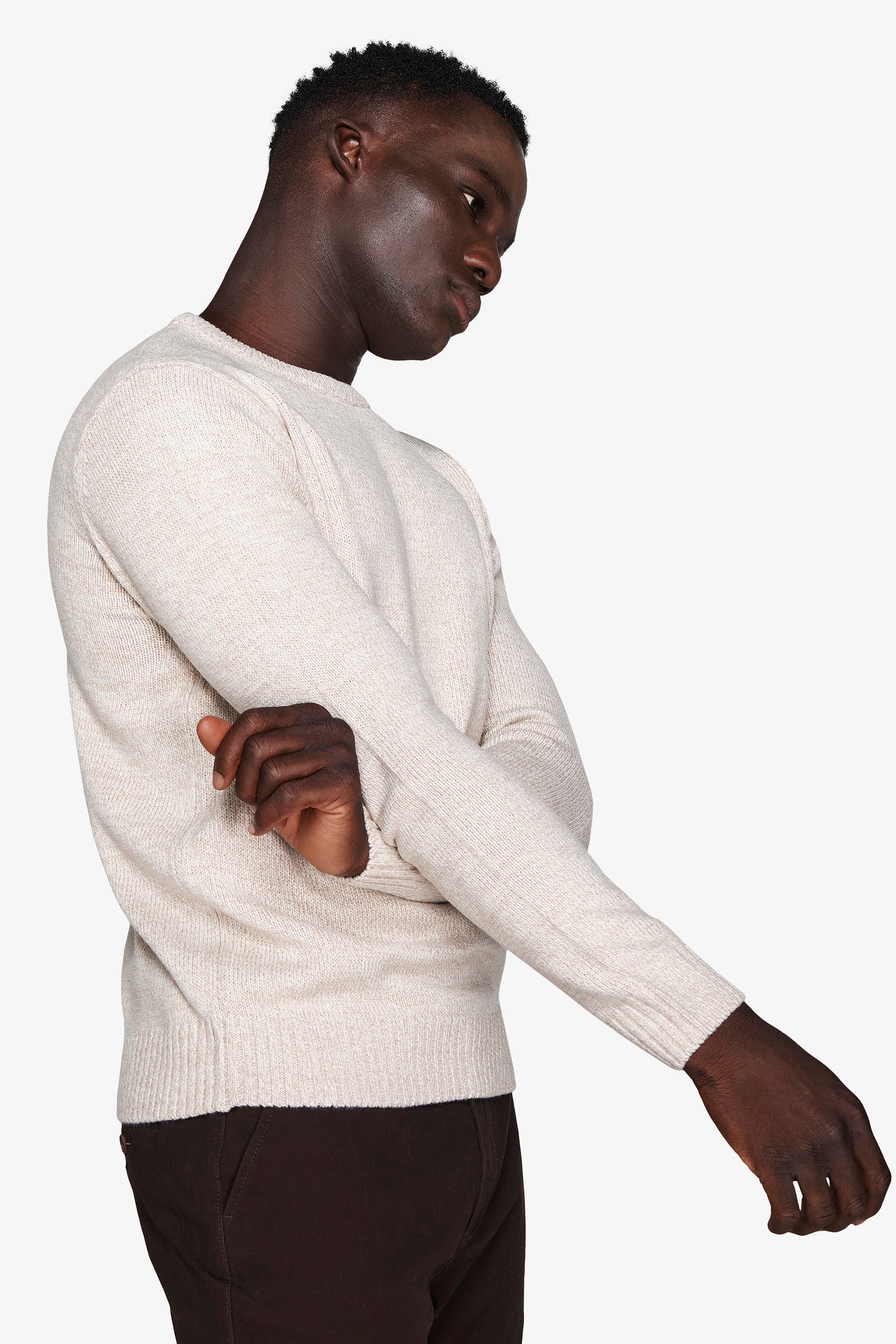 Pull col rond mouliné couleur corde