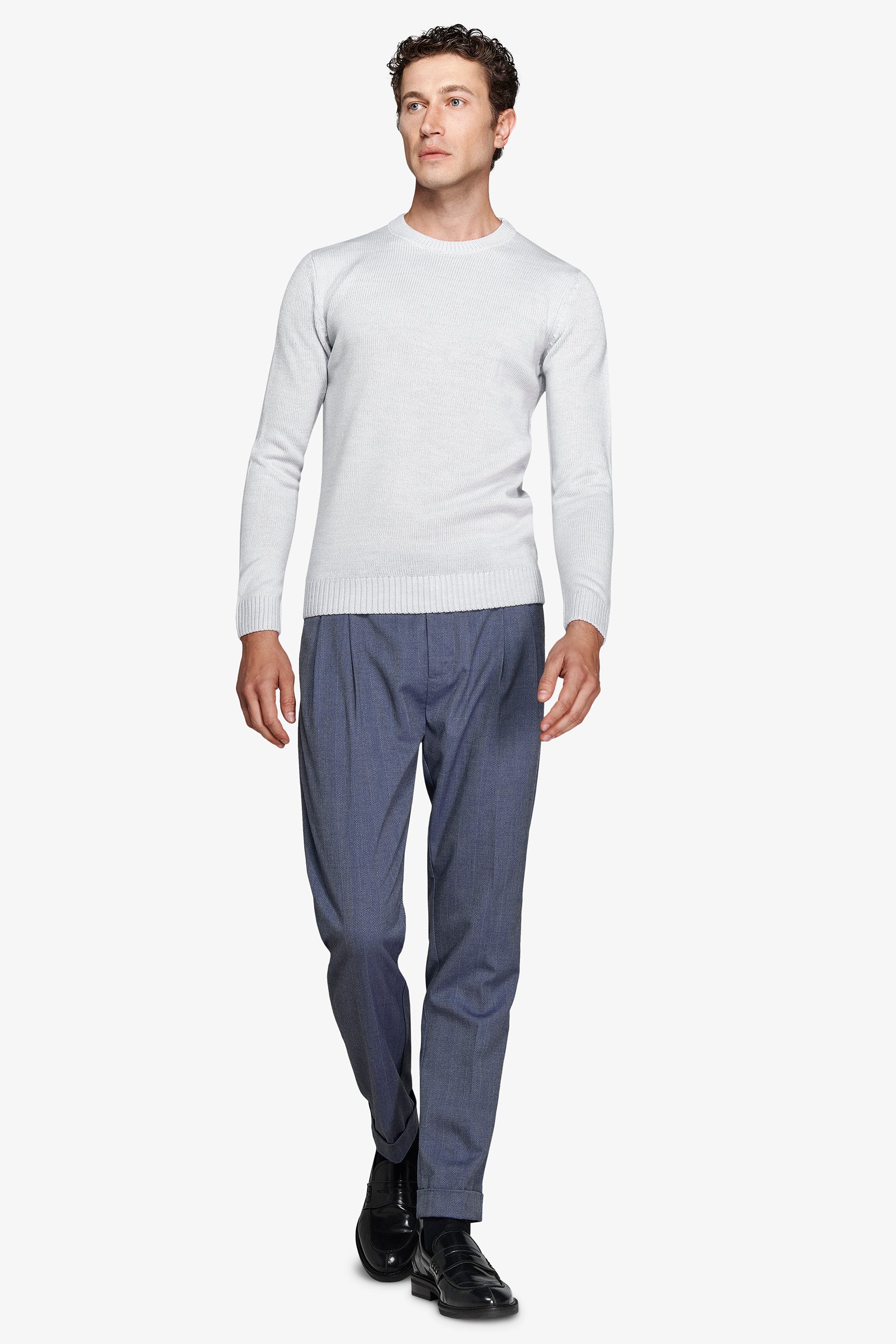 Pull col rond bleu clair effet lambswool