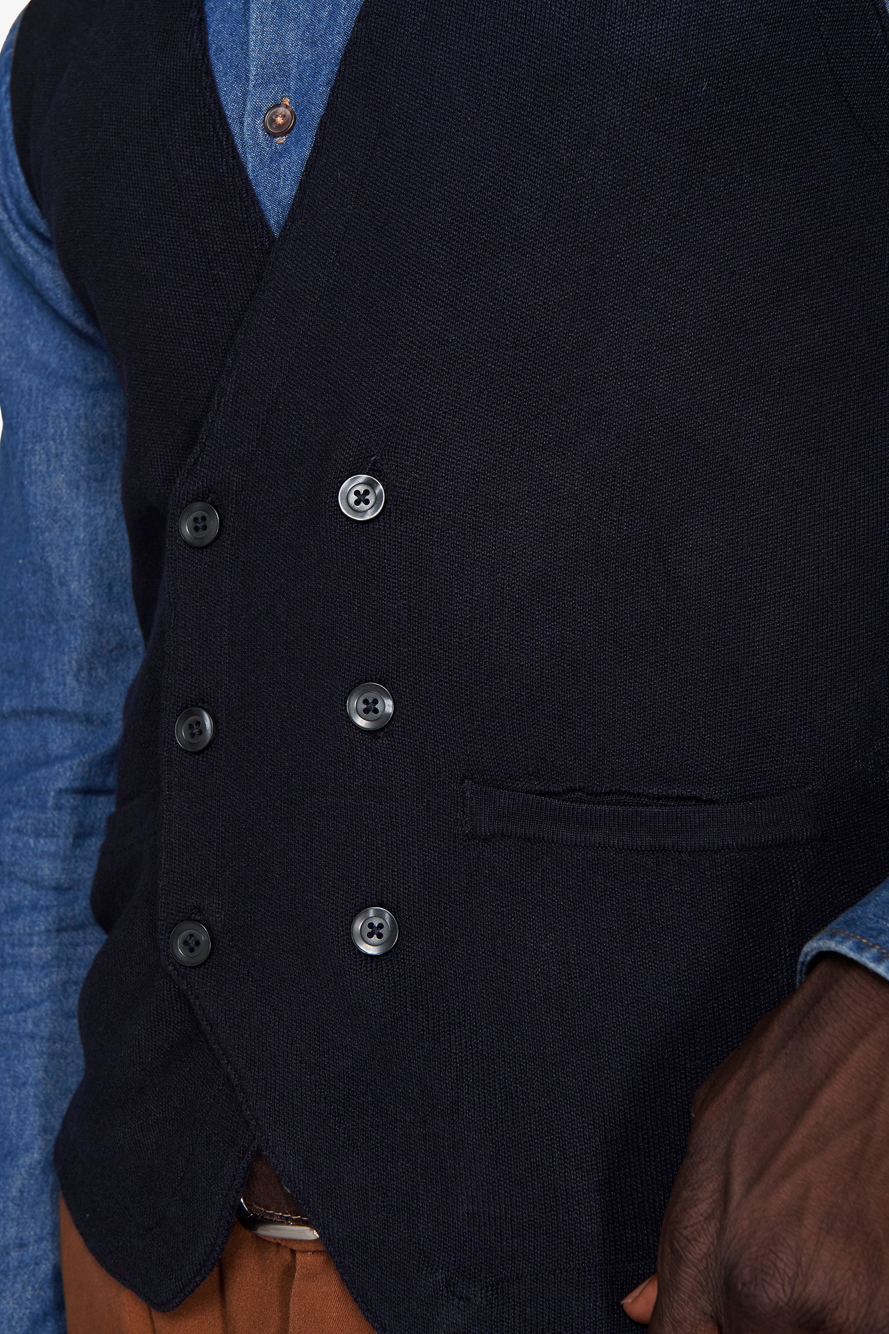 Gilet doppiopetto in maglia basic blu-Dan John