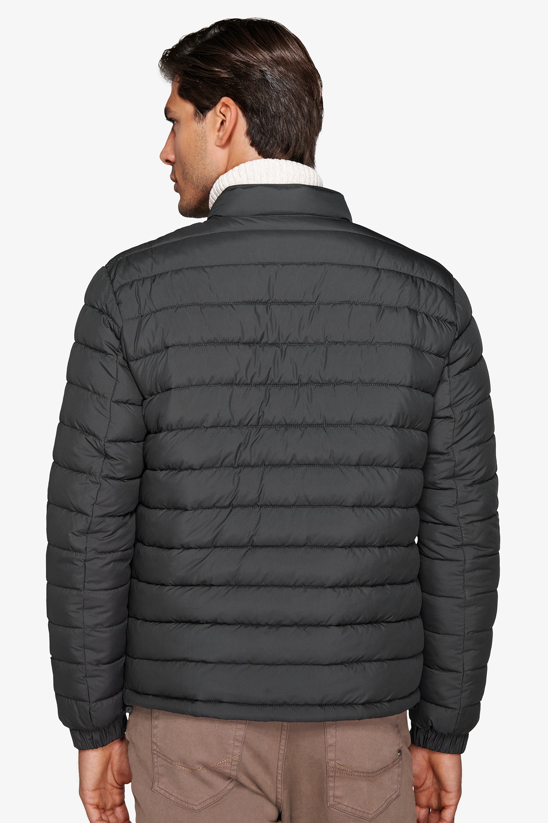 Green quilted full zip down jacket