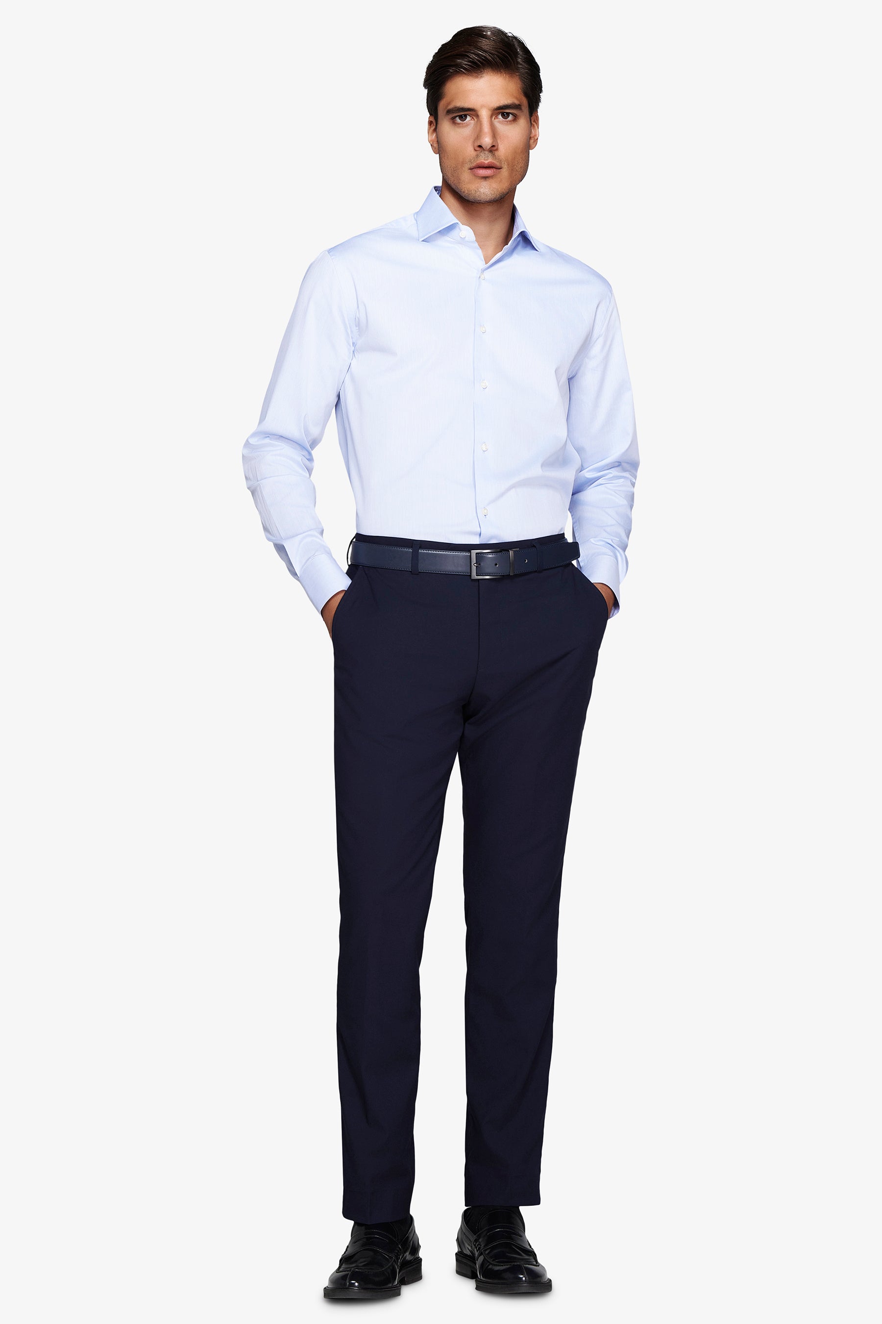 Regular fit light blue piquet shirt