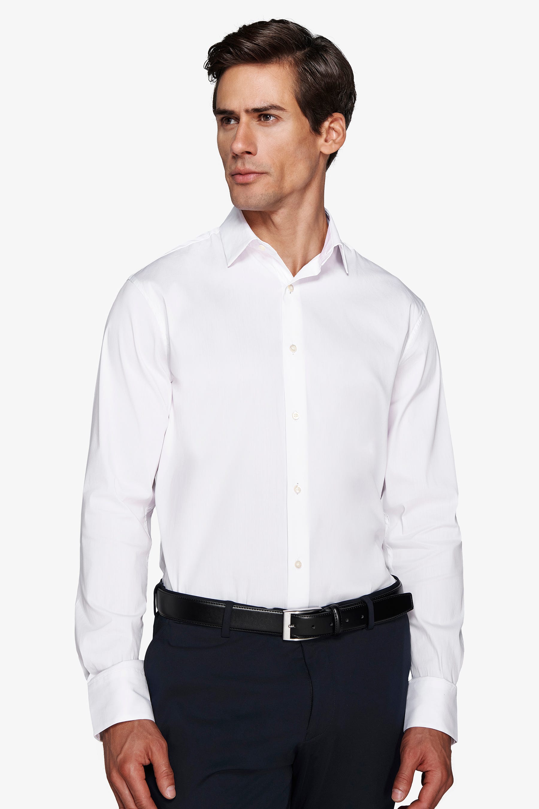 Camicia stretch unita bianca slim-Dan John