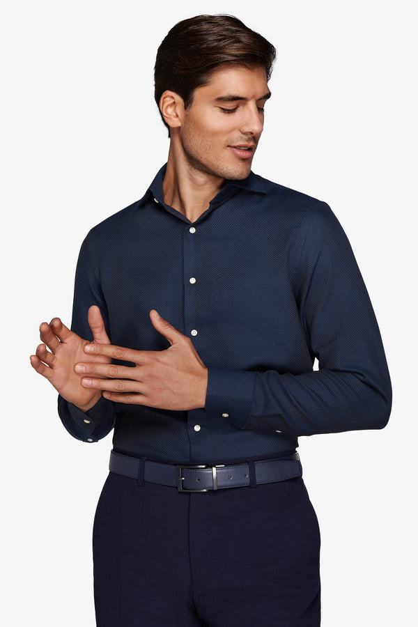 Camicia "la Picoco" operata blu slim-Dan John