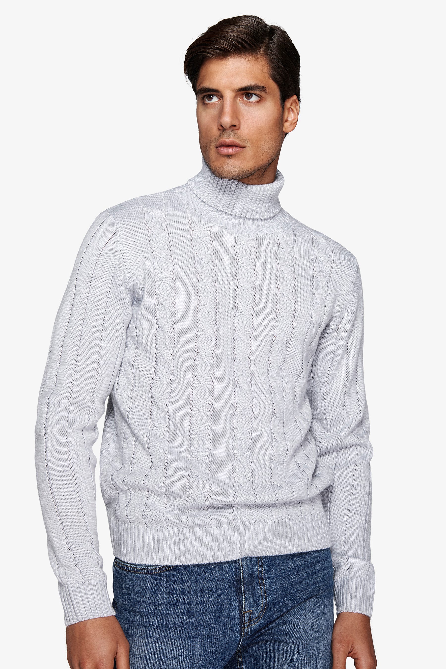 Maglia dolcevita treccia grigio chiaro-Dan John