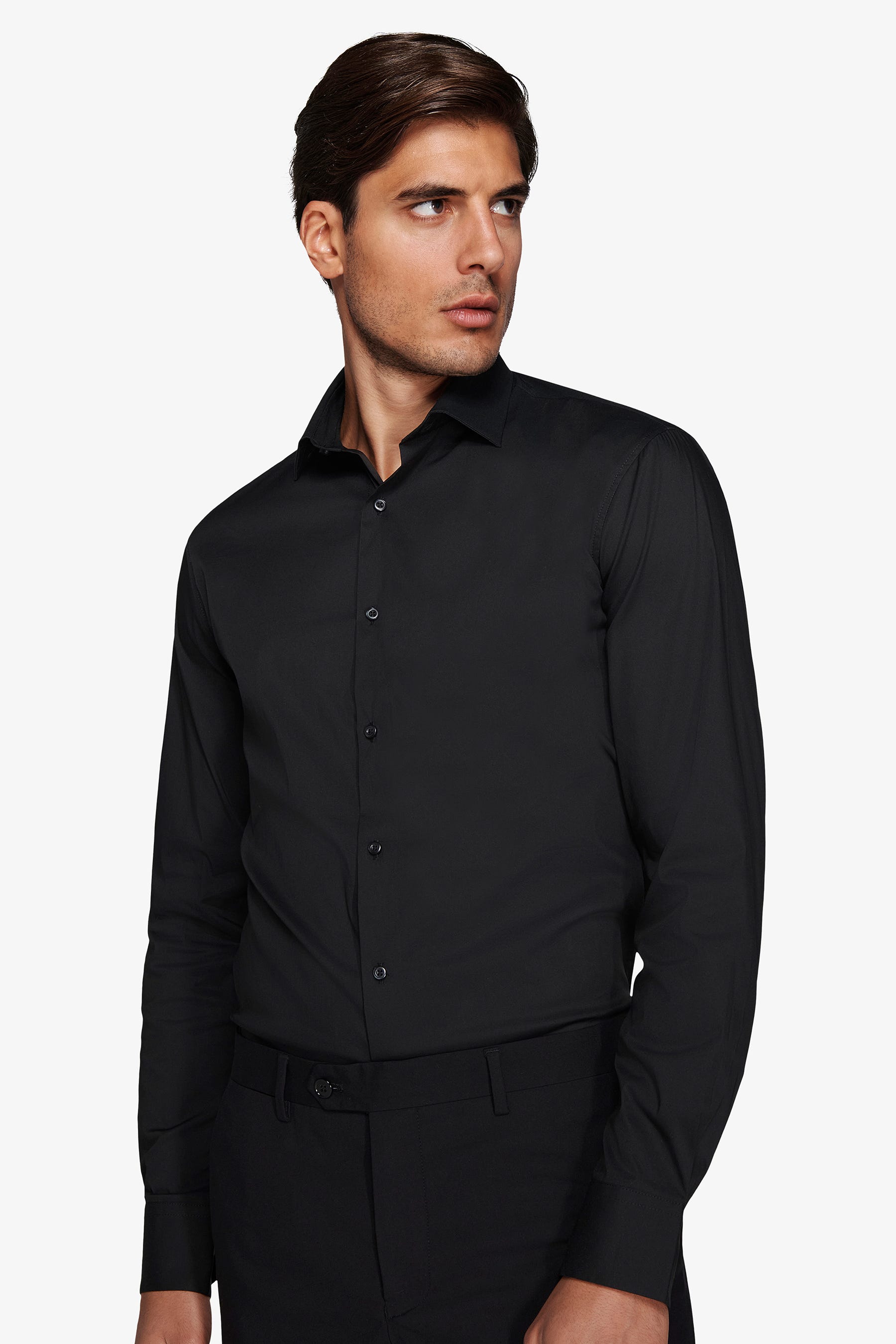 Camicia stretch unita nera slim-Dan John