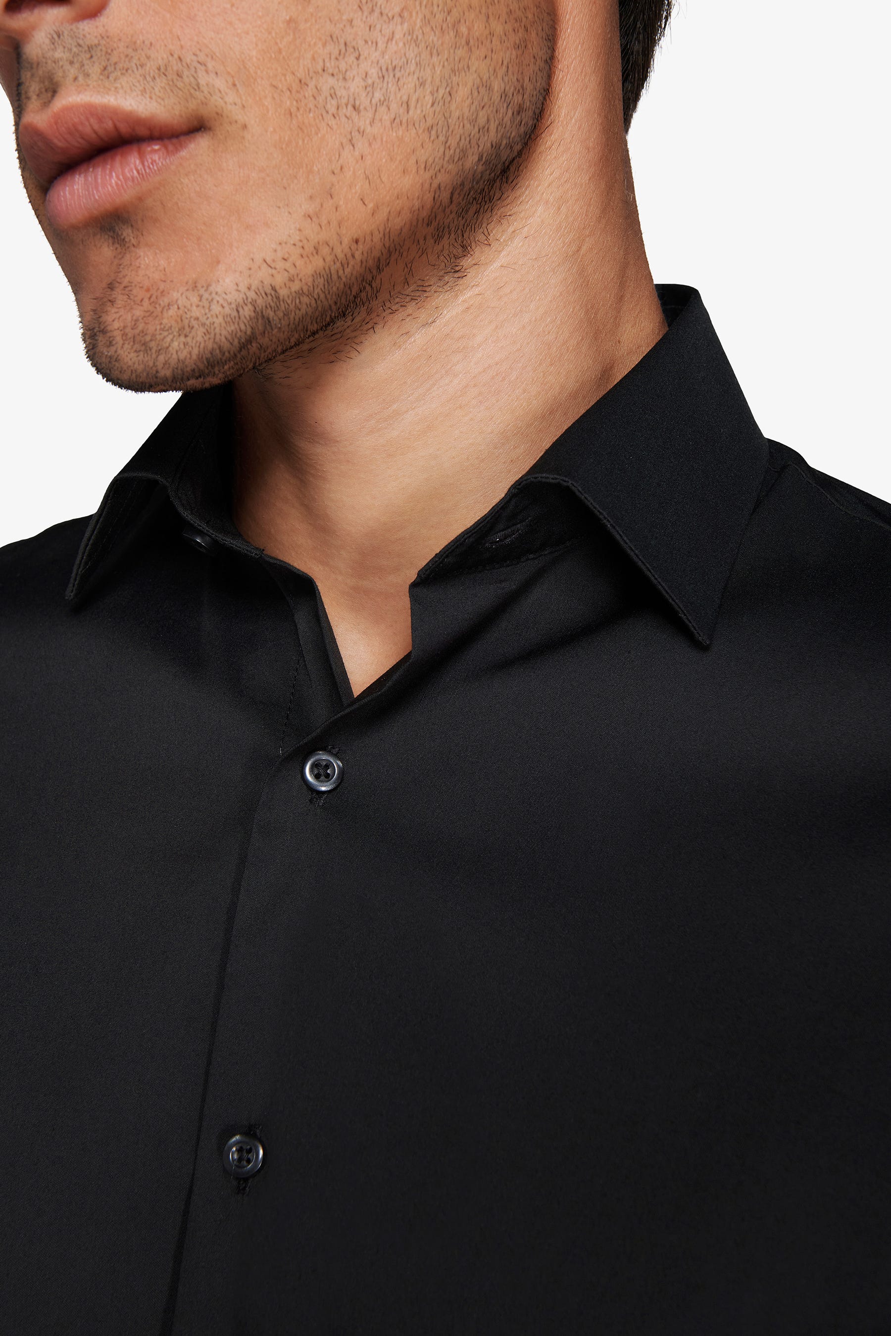Camicia stretch unita nera slim-Dan John