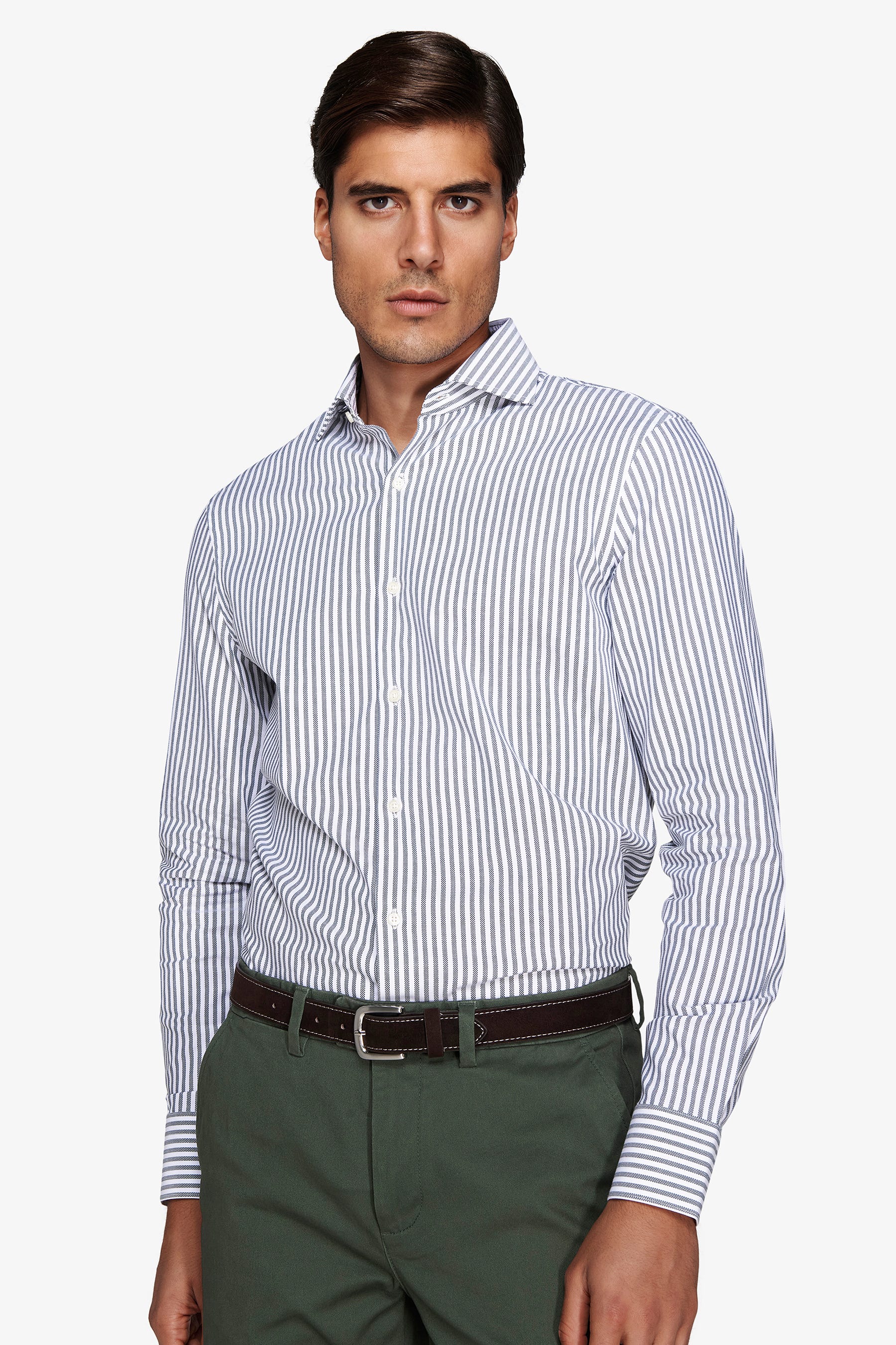 Camicia a righe operata verde-Dan John