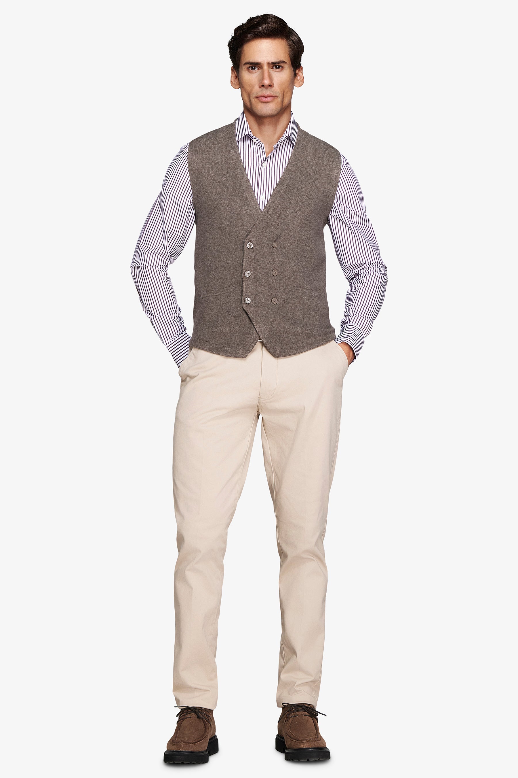 Gilet doppiopetto in maglia tortora