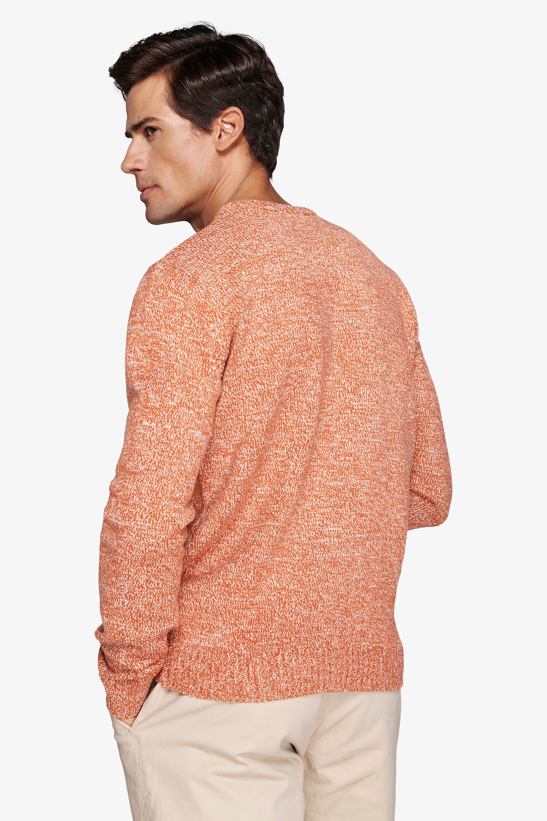 Pull col rond mouliné orange