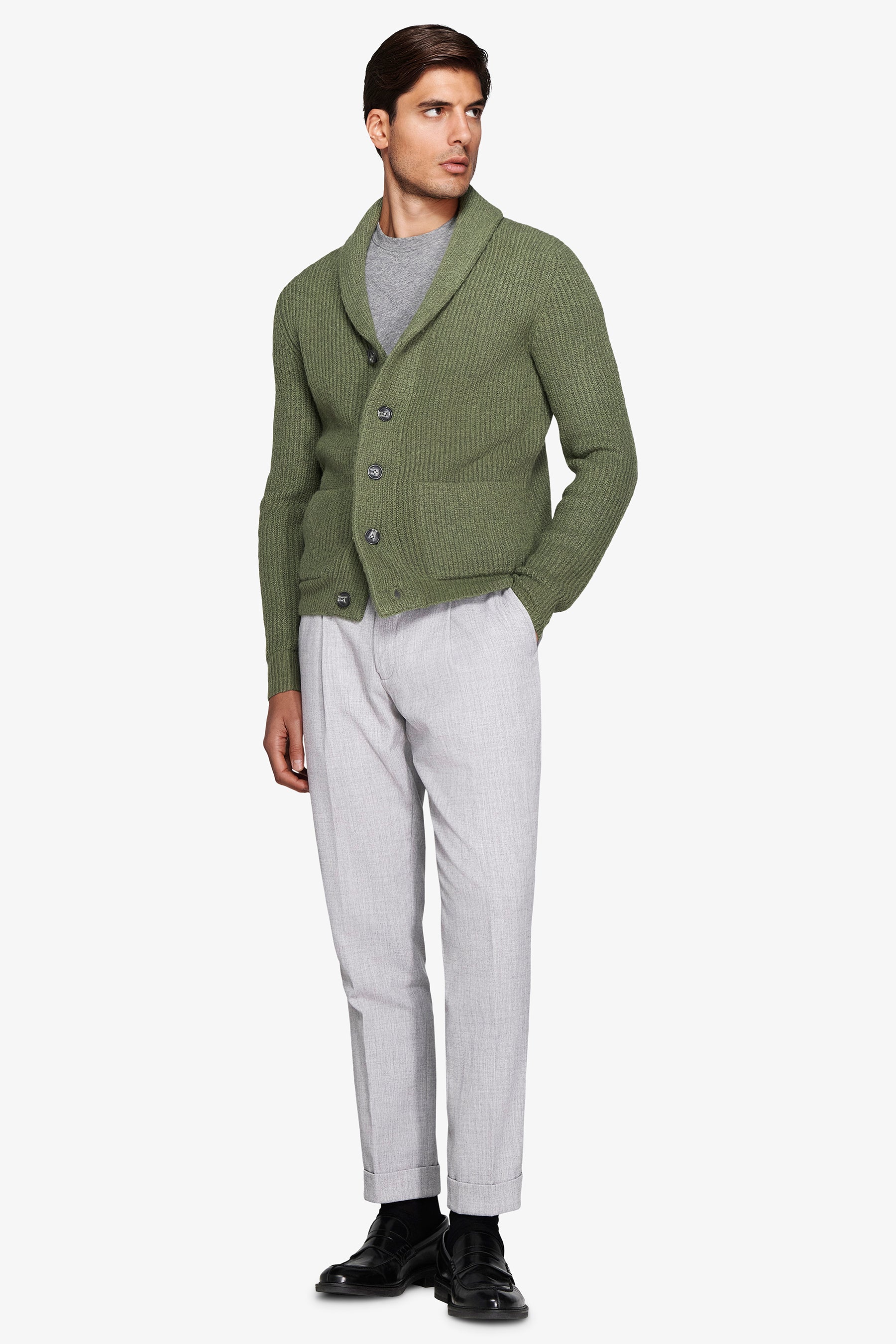 Jersey tipo cárdigan cuello chal verde