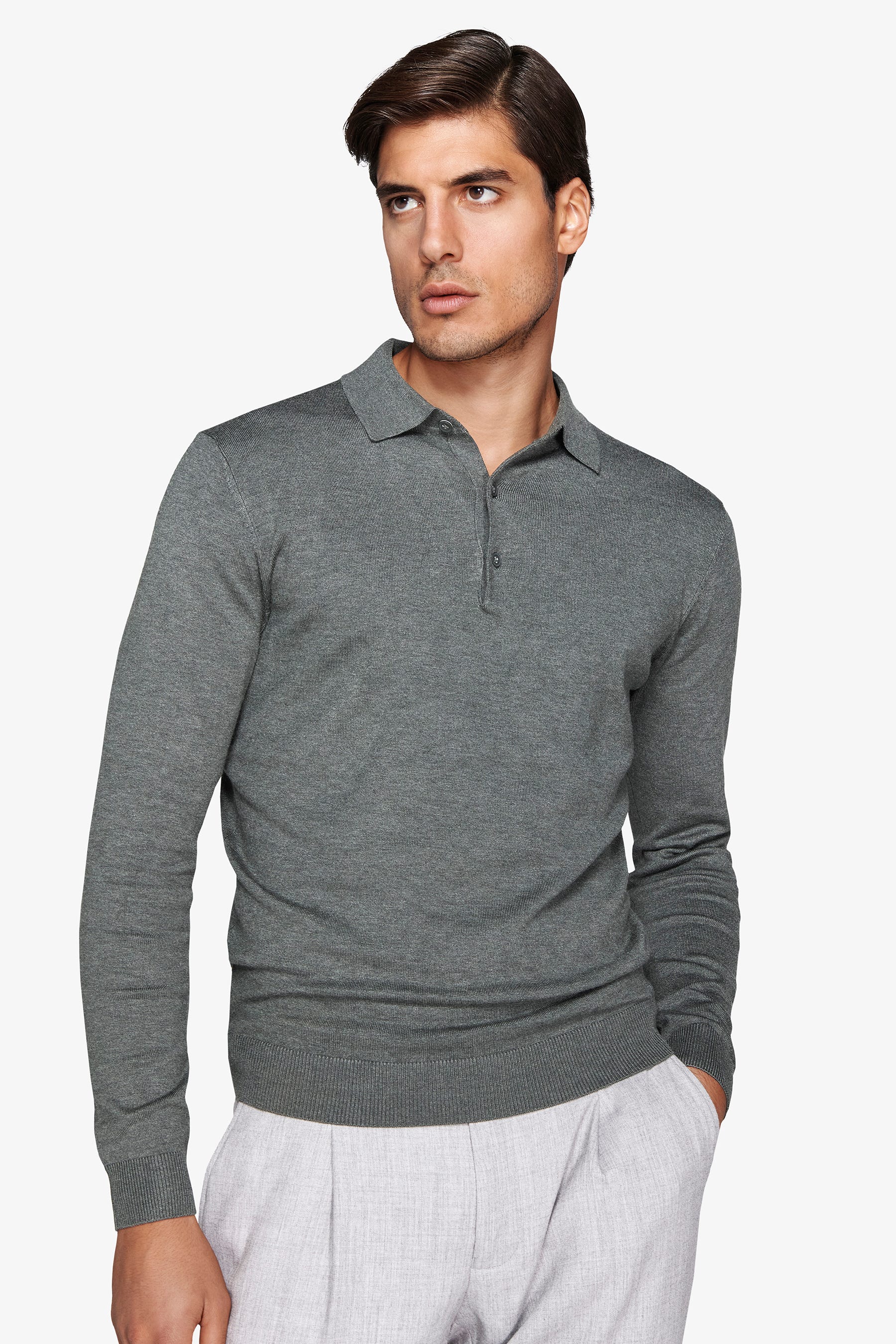 Polo in maglia con bottoni basic verde-Dan John