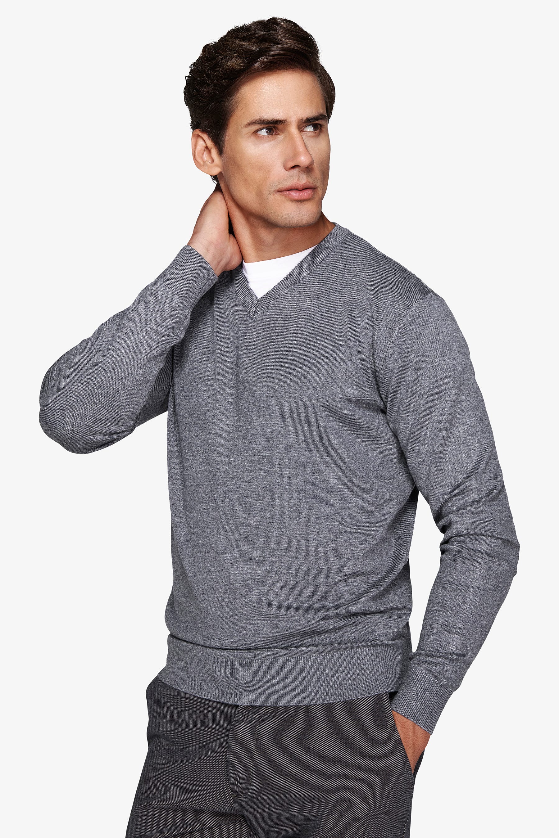 Maglia scollo a V grigio medio-Dan John