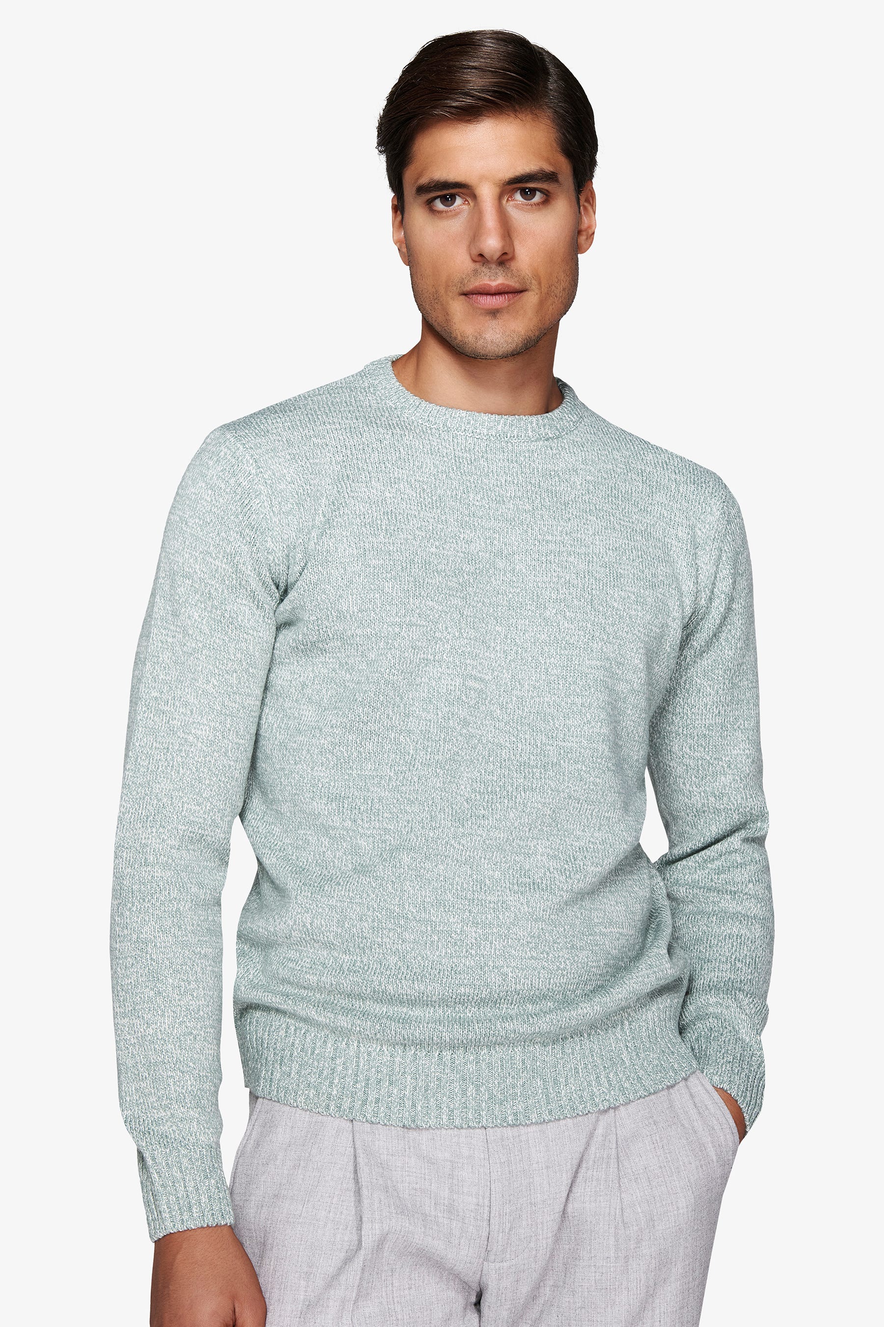 Maglia girocollo mouline' verde acqua-Dan John