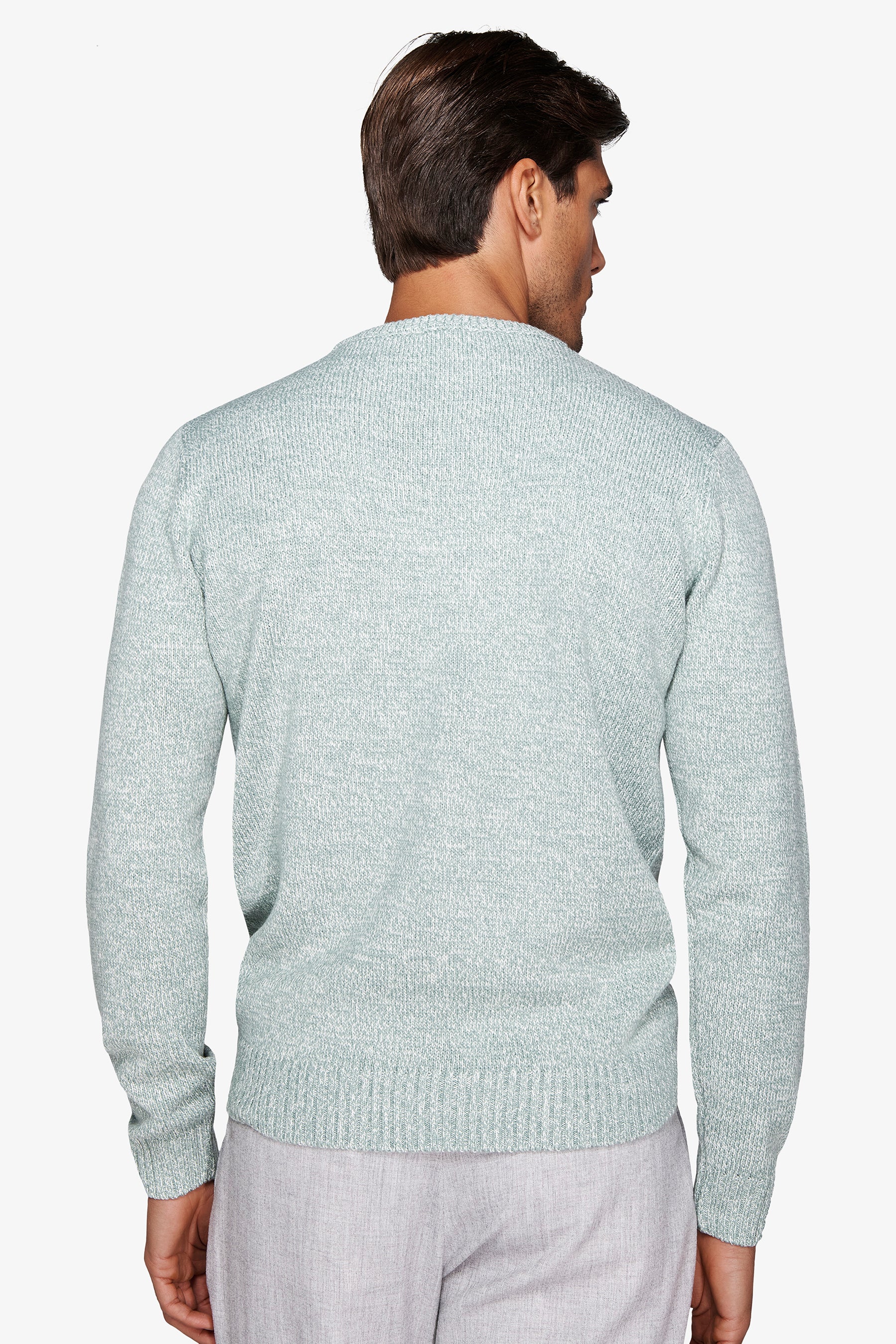 Pull col rond vert d'eau mouliné