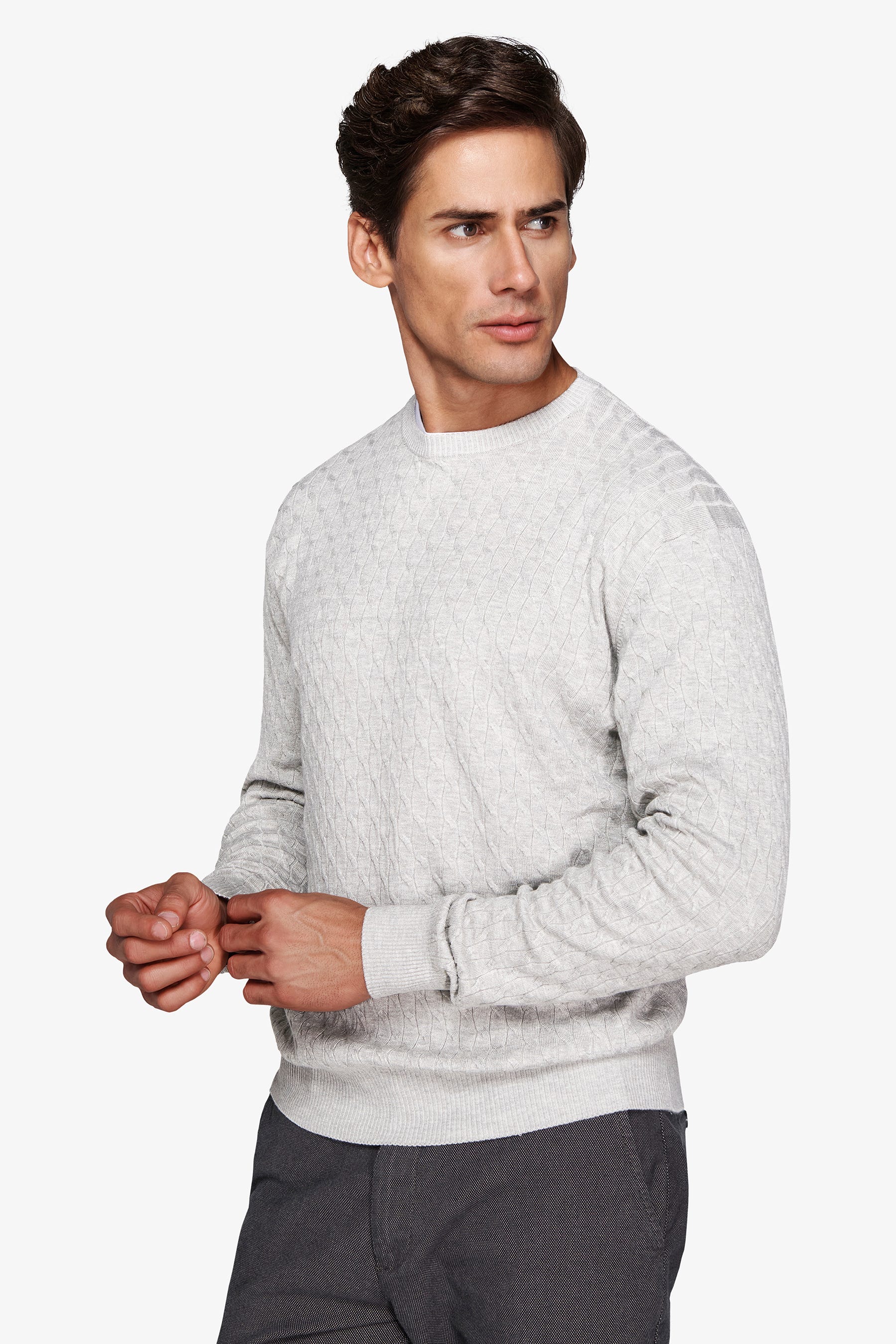 Maglia girocollo treccia grigio chiaro-Dan John