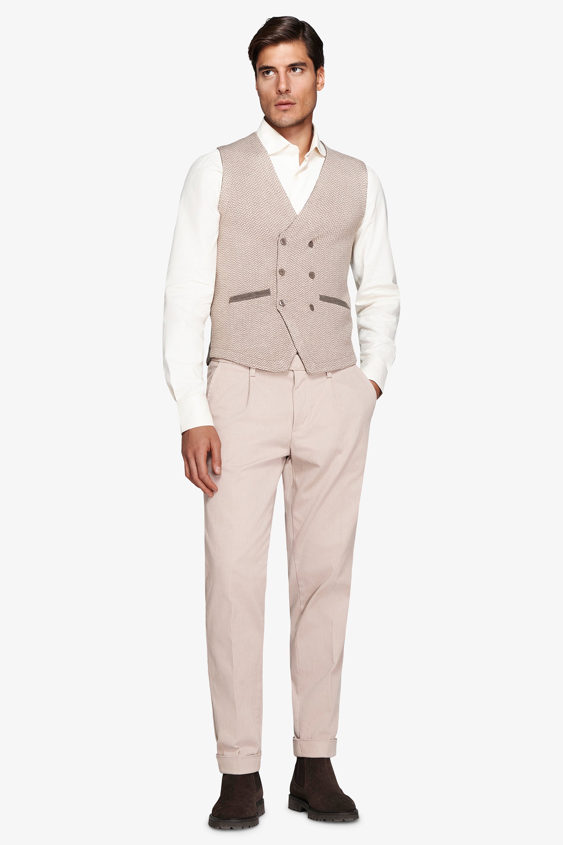 Gilet in maglia doppiopetto herringbone corda