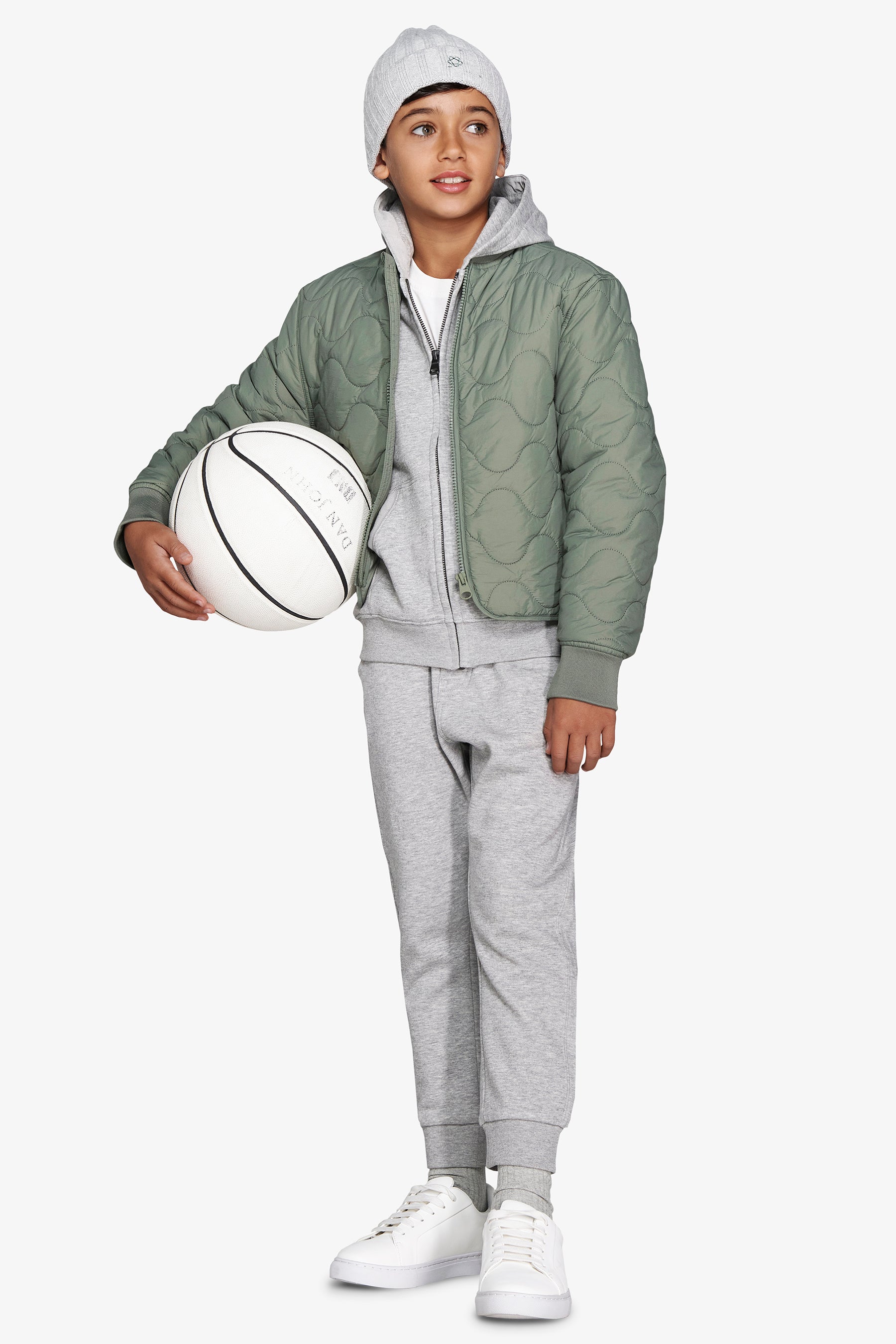 KIDS Green bomber jacket with horizontal wave quilting