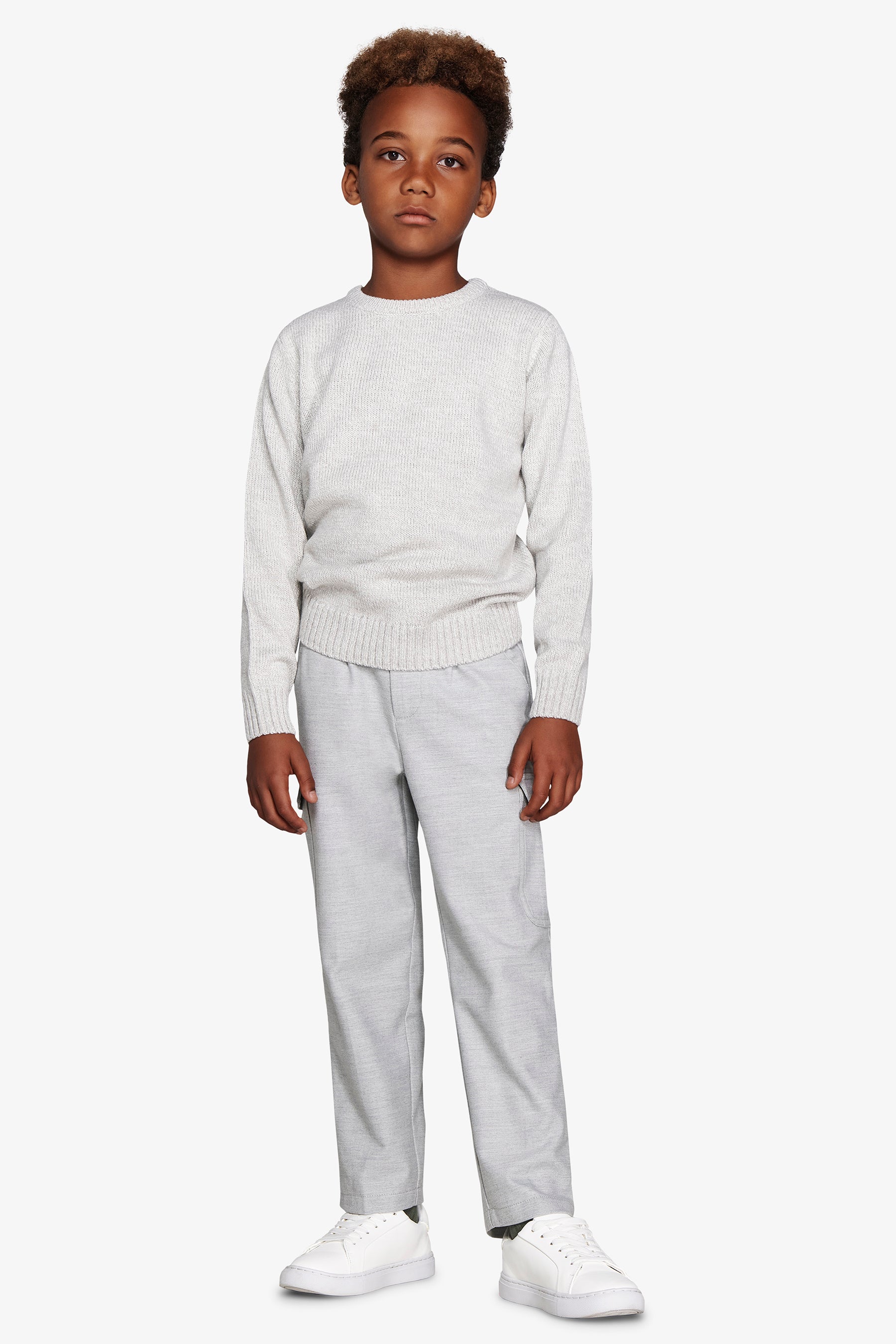 KIDS Light gray mouliné crewneck sweater