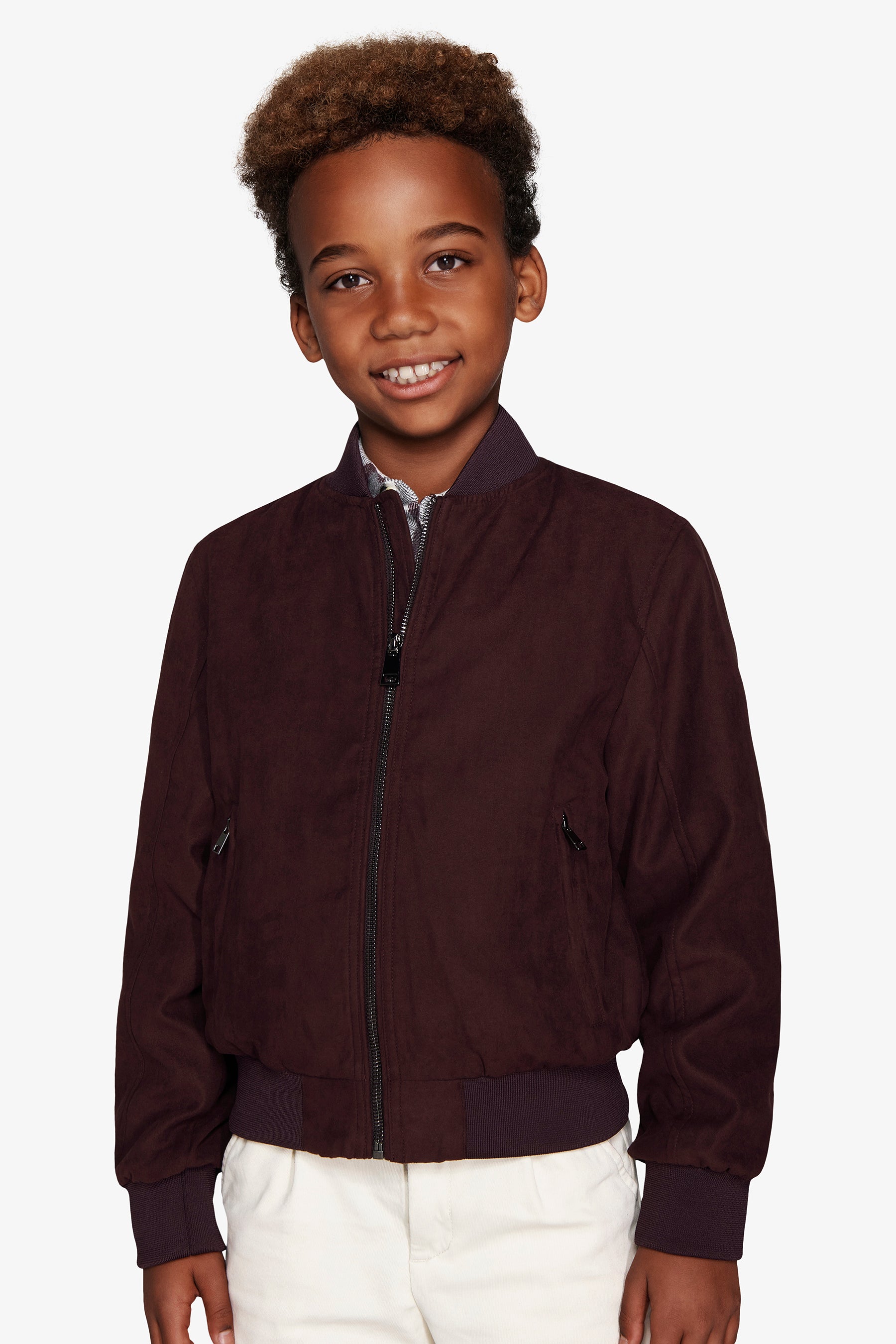 KIDS Burgundy ecosuede bomber jacket