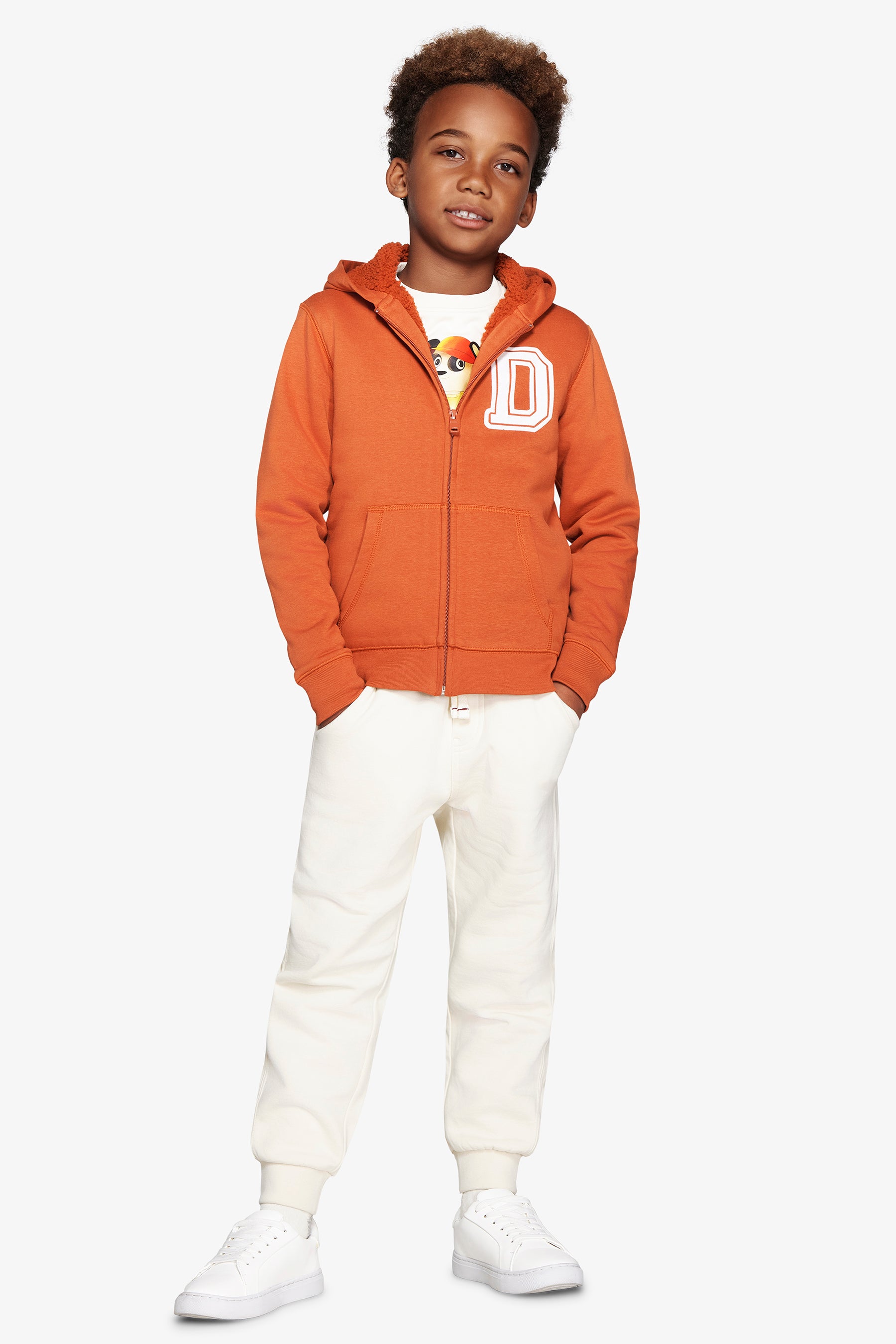 KIDS Orange hooded full-zip sweater