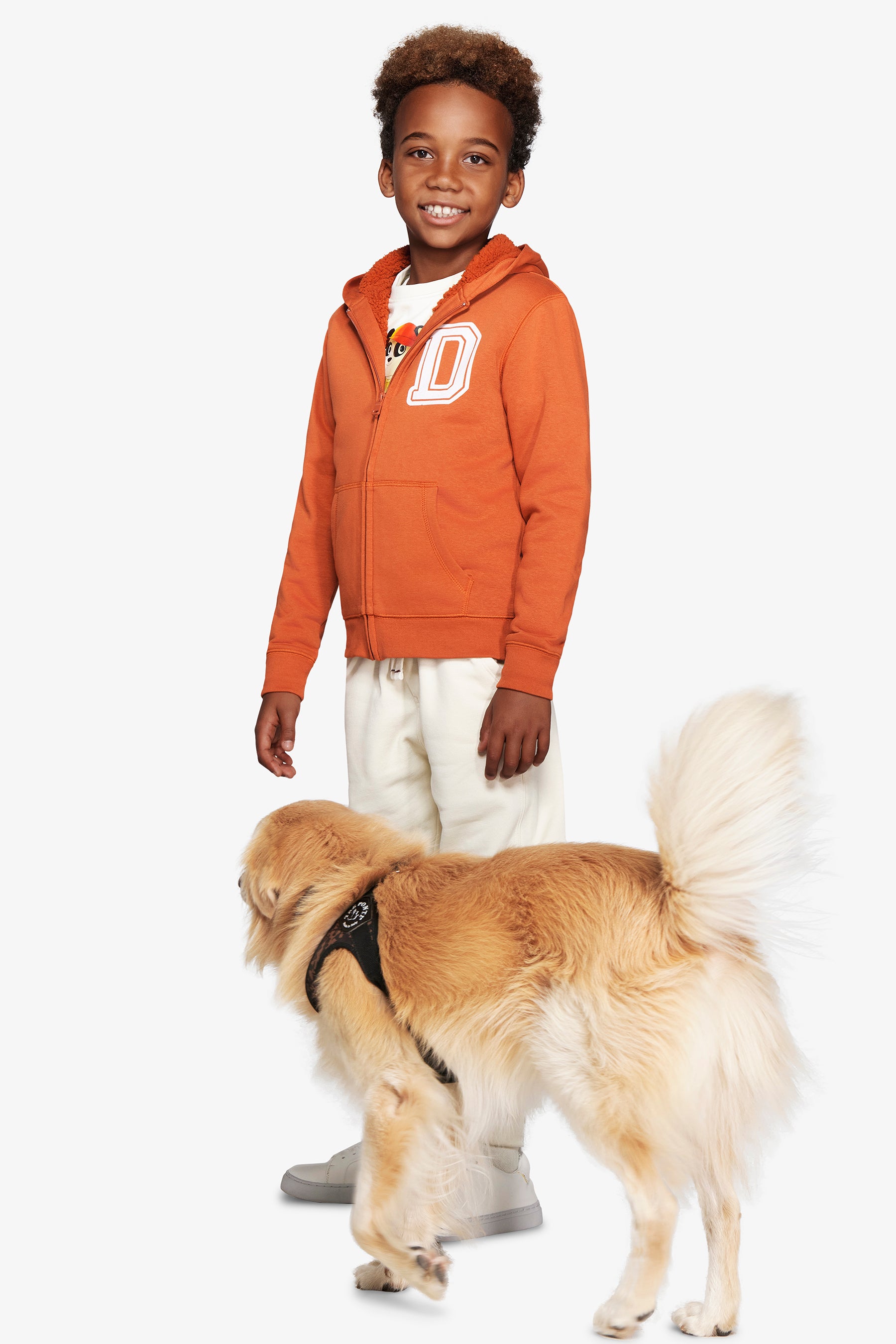 KIDS Orange hooded full-zip sweater