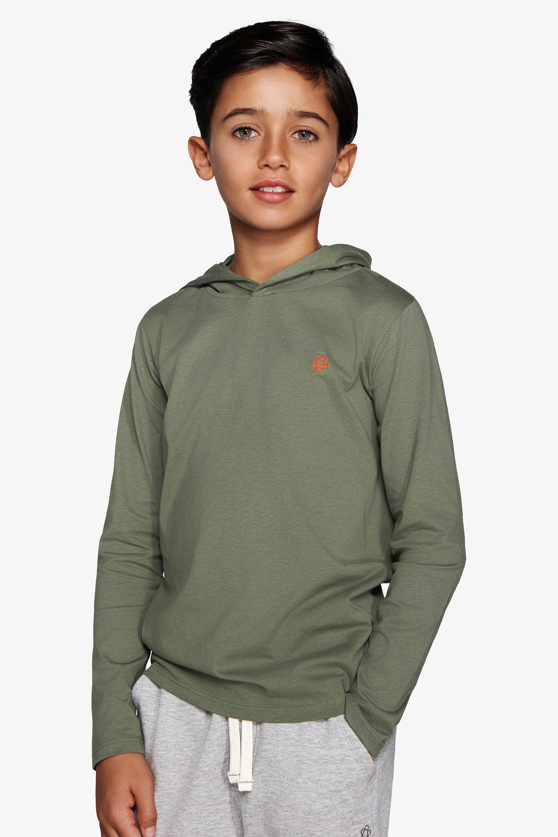 Felpa jersey con cappuccio e ricamo verde Kids-Dan John