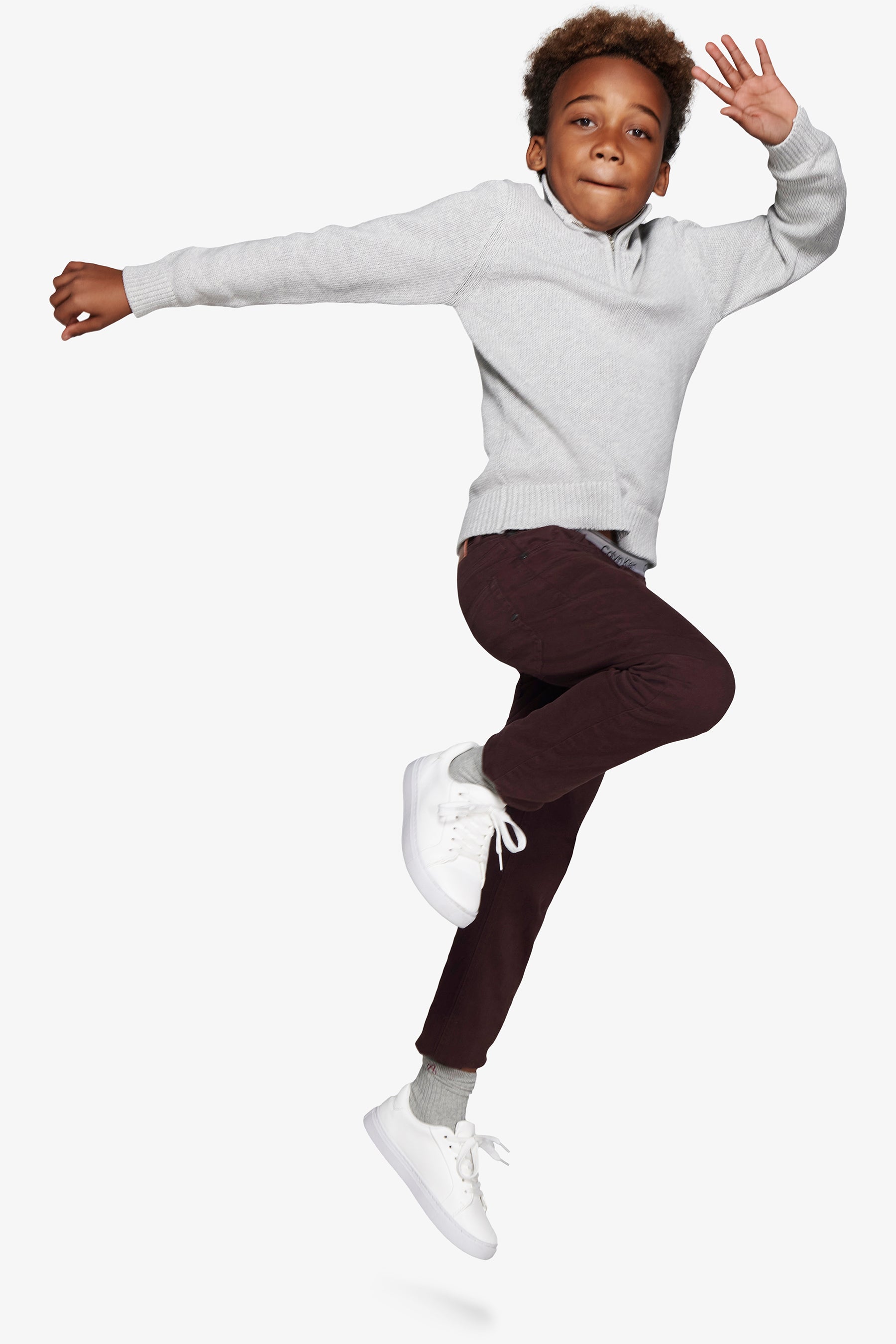 Pull demi-zip gris clair Kids