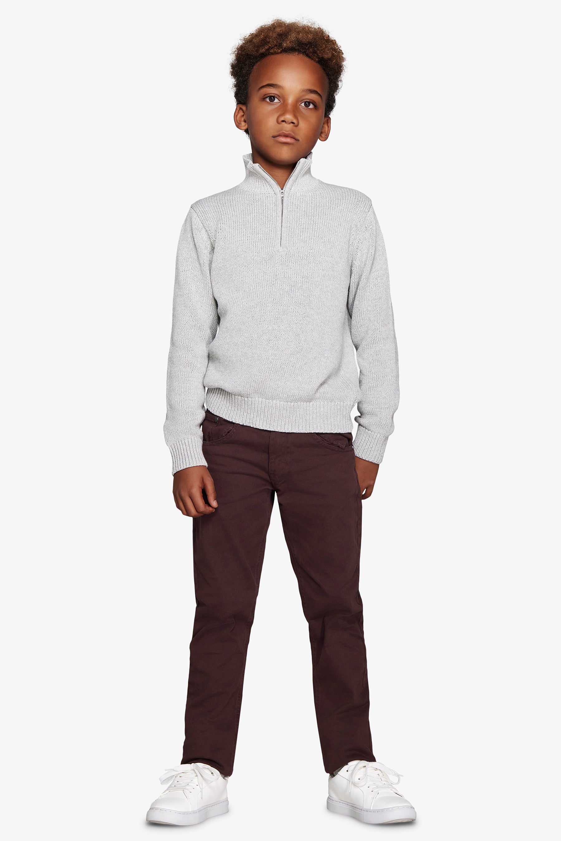 Pull demi-zip gris clair Kids