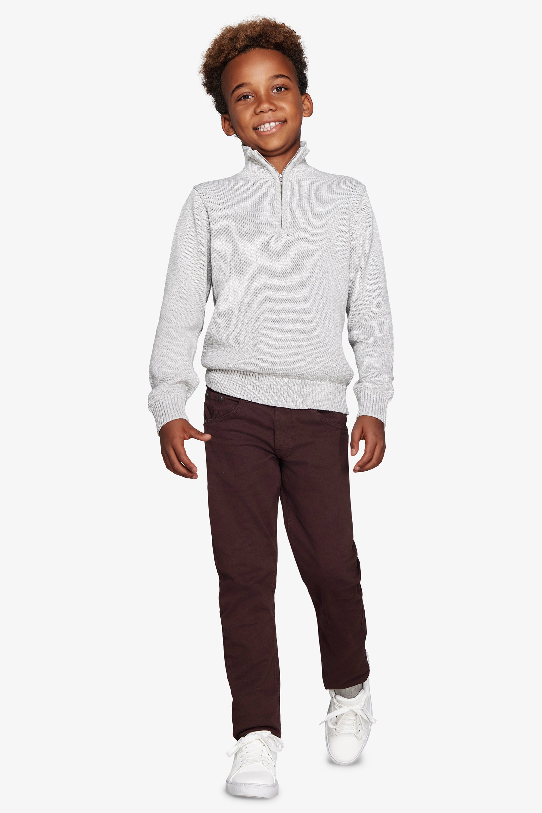 Pull demi-zip gris clair Kids