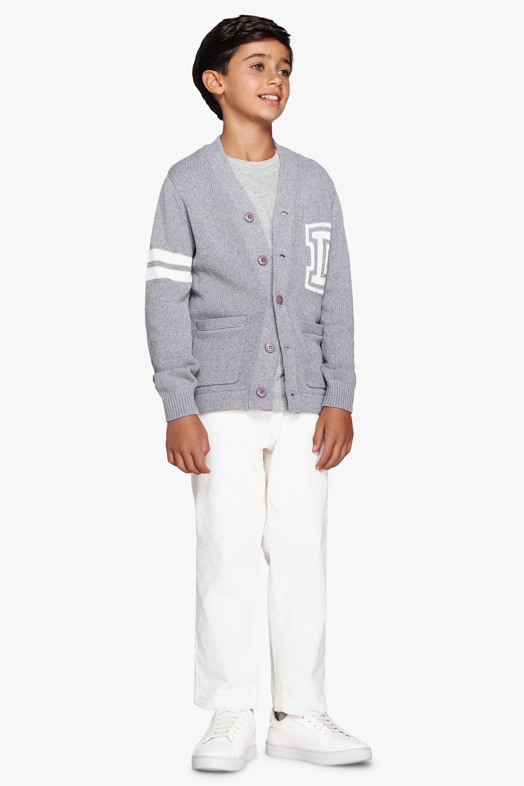 KID Gray V-neck cardigan