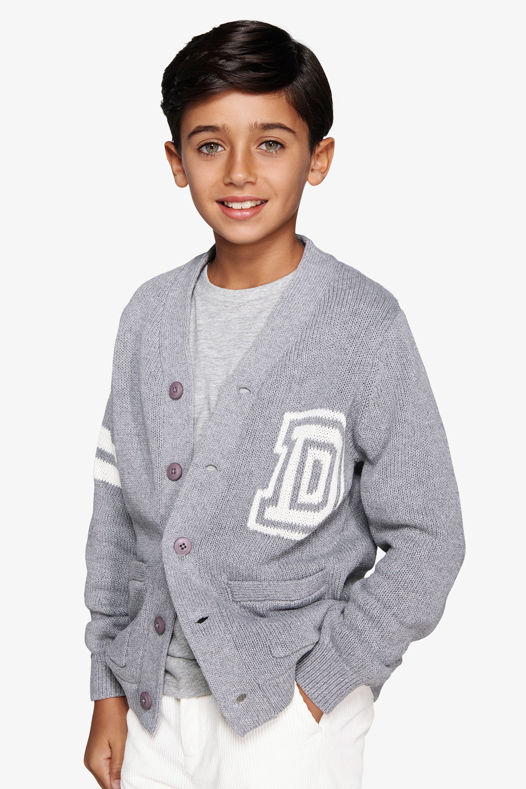 Cardigan scollo a V grigio medio Kids-Dan John