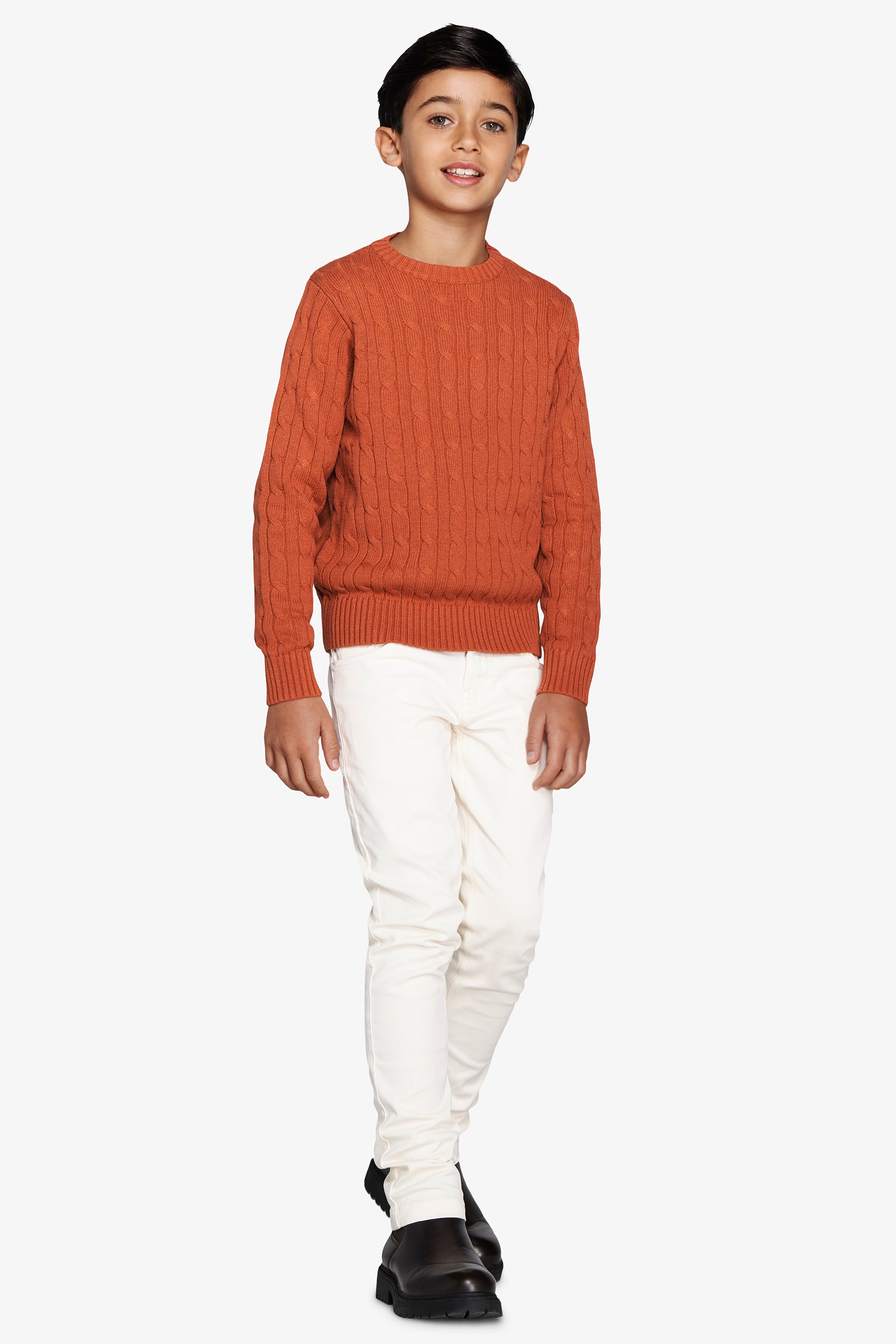 KIDS Orange braided crewneck sweater