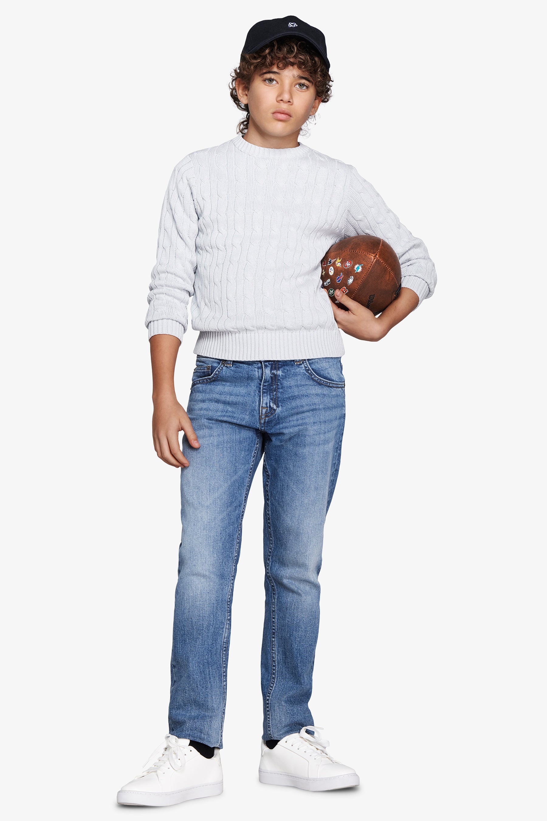 Maglia girocollo treccia celeste Kids