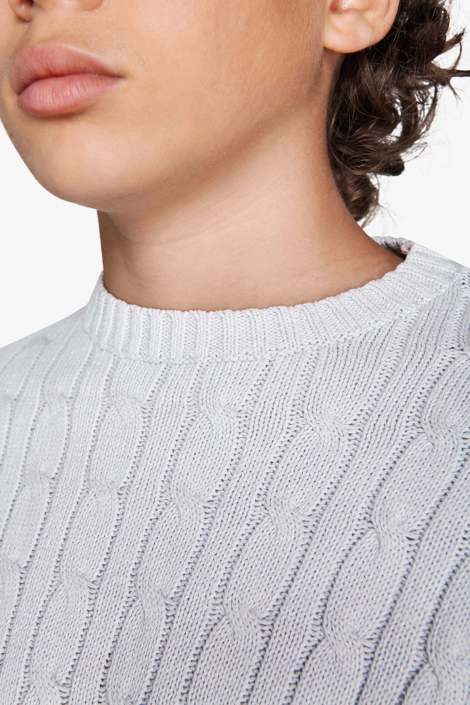 Maglia girocollo treccia celeste Kids-Dan John