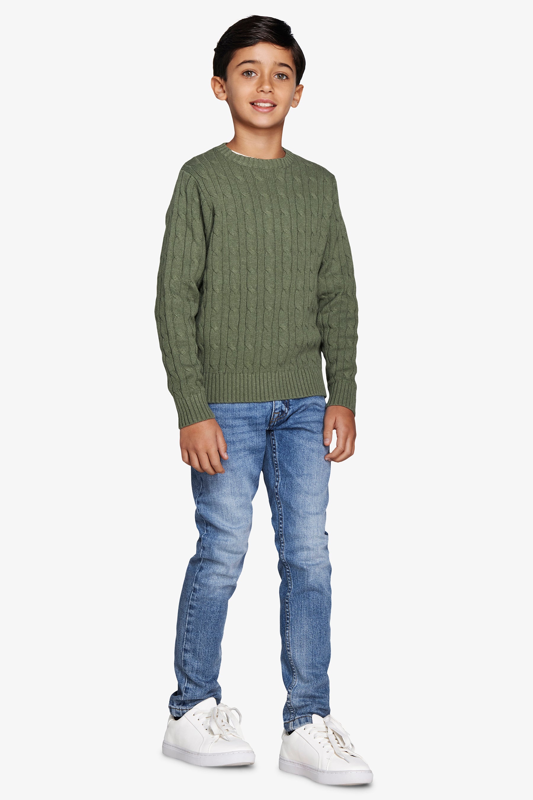 Pull ras du cou torsadé vert Kids