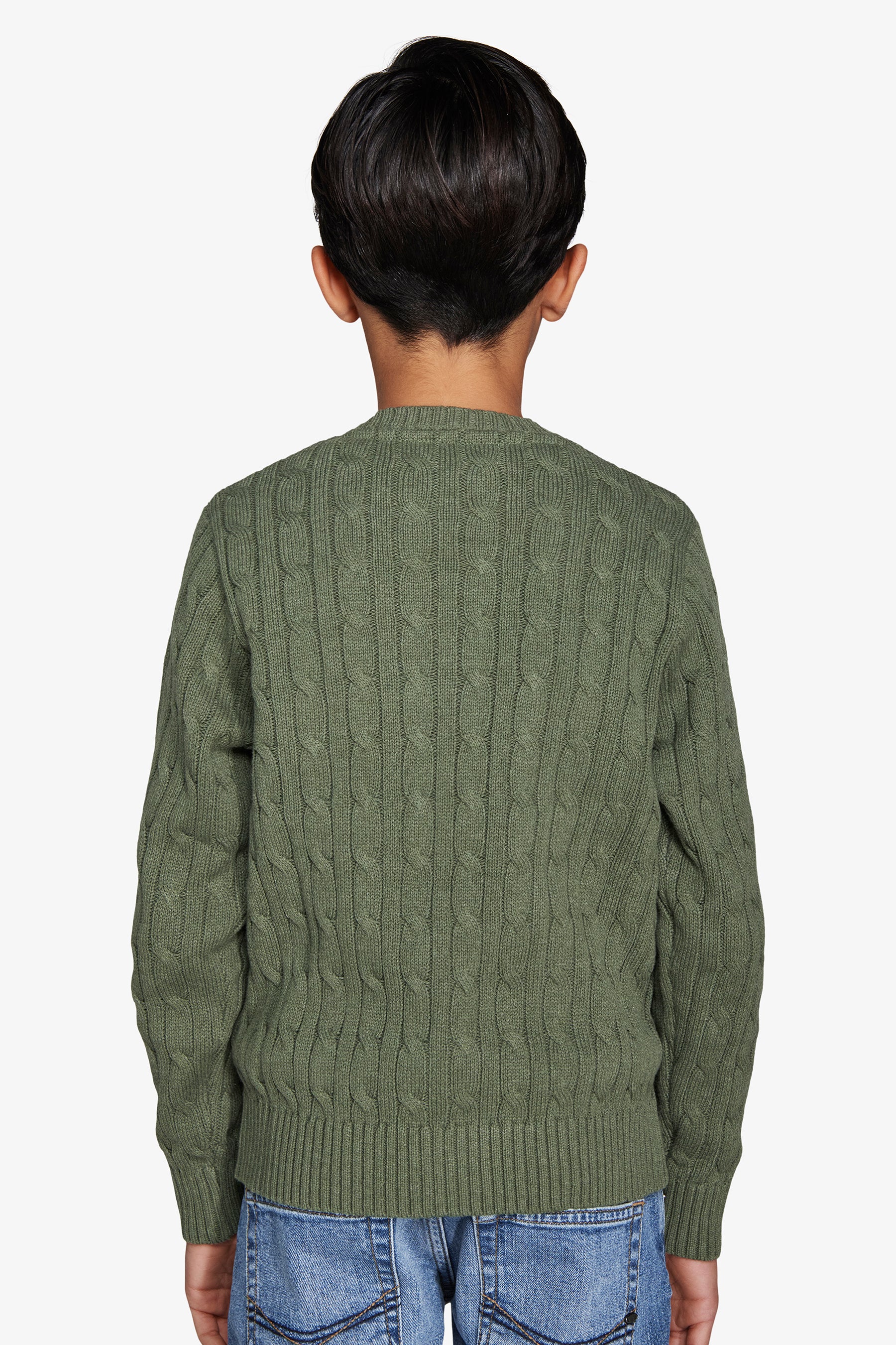 Pull ras du cou torsadé vert Kids