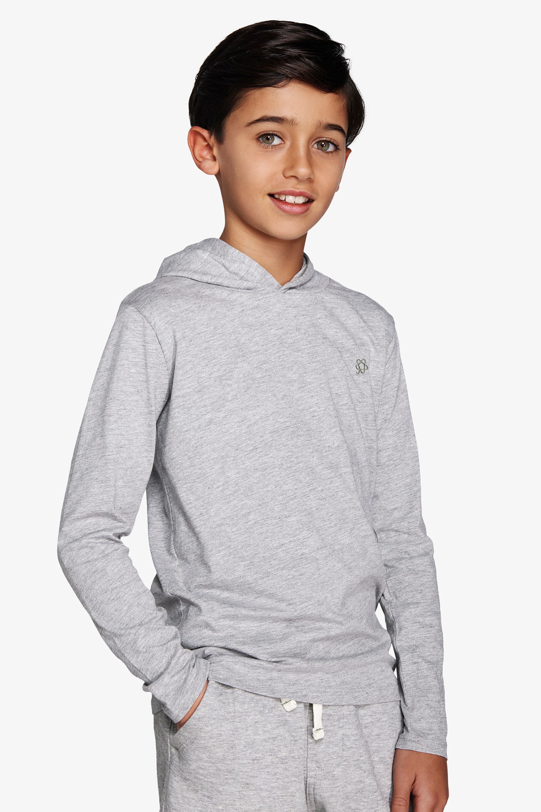 Felpa jersey con cappuccio e ricamo grigio chiaro Kids-Dan John