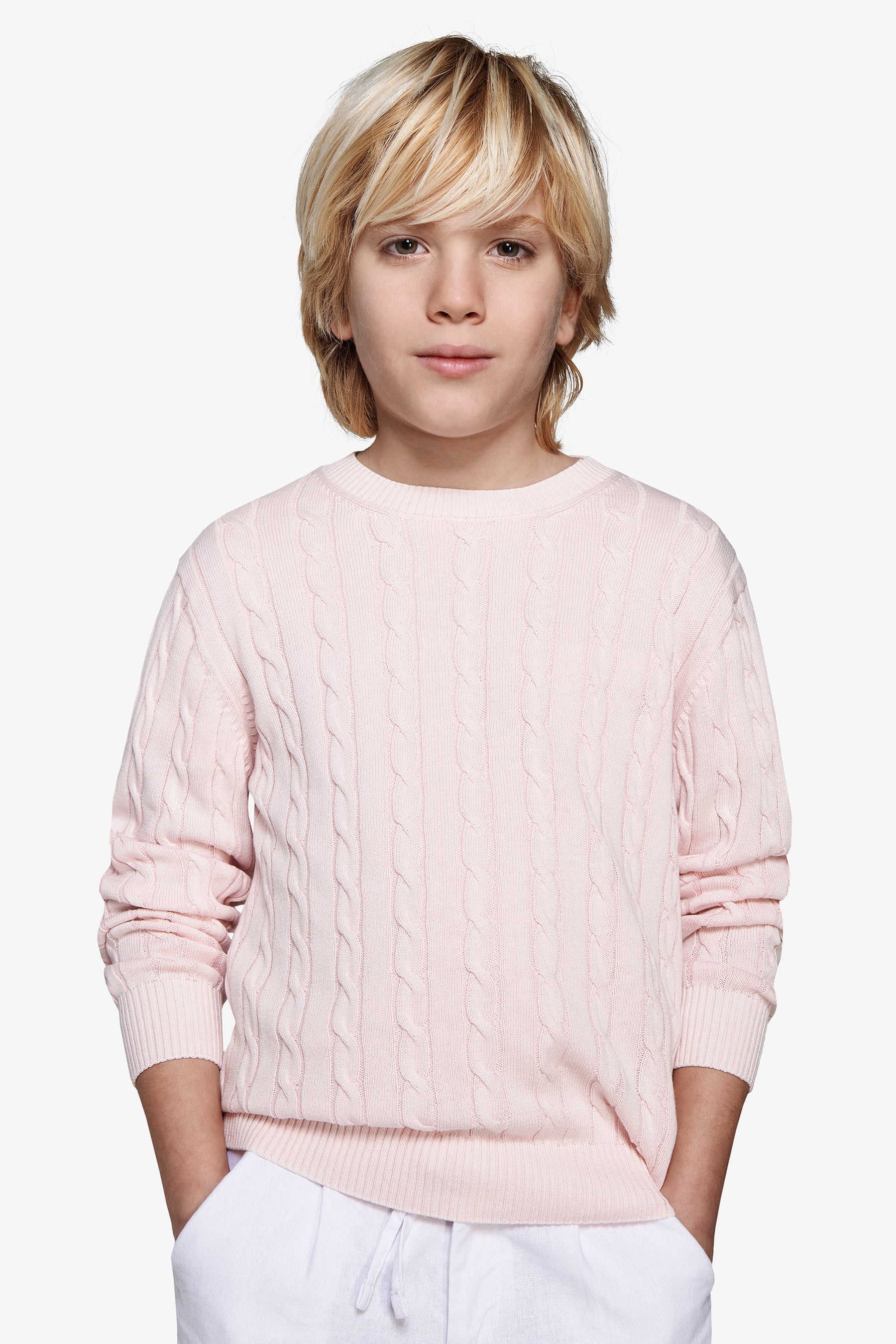 Maglia girocollo treccia rosa Kids