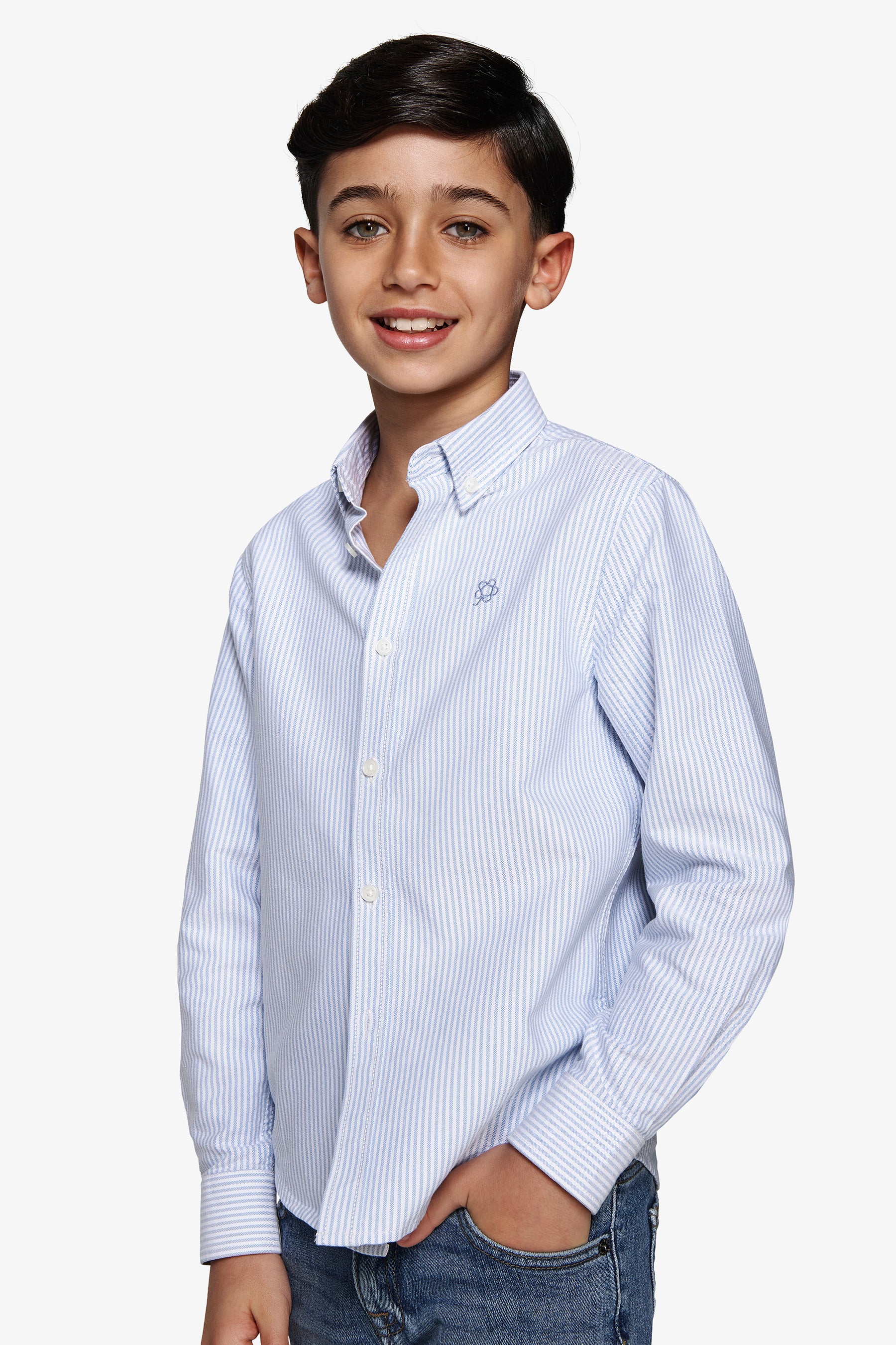 Camicia oxford a righe celeste Kids