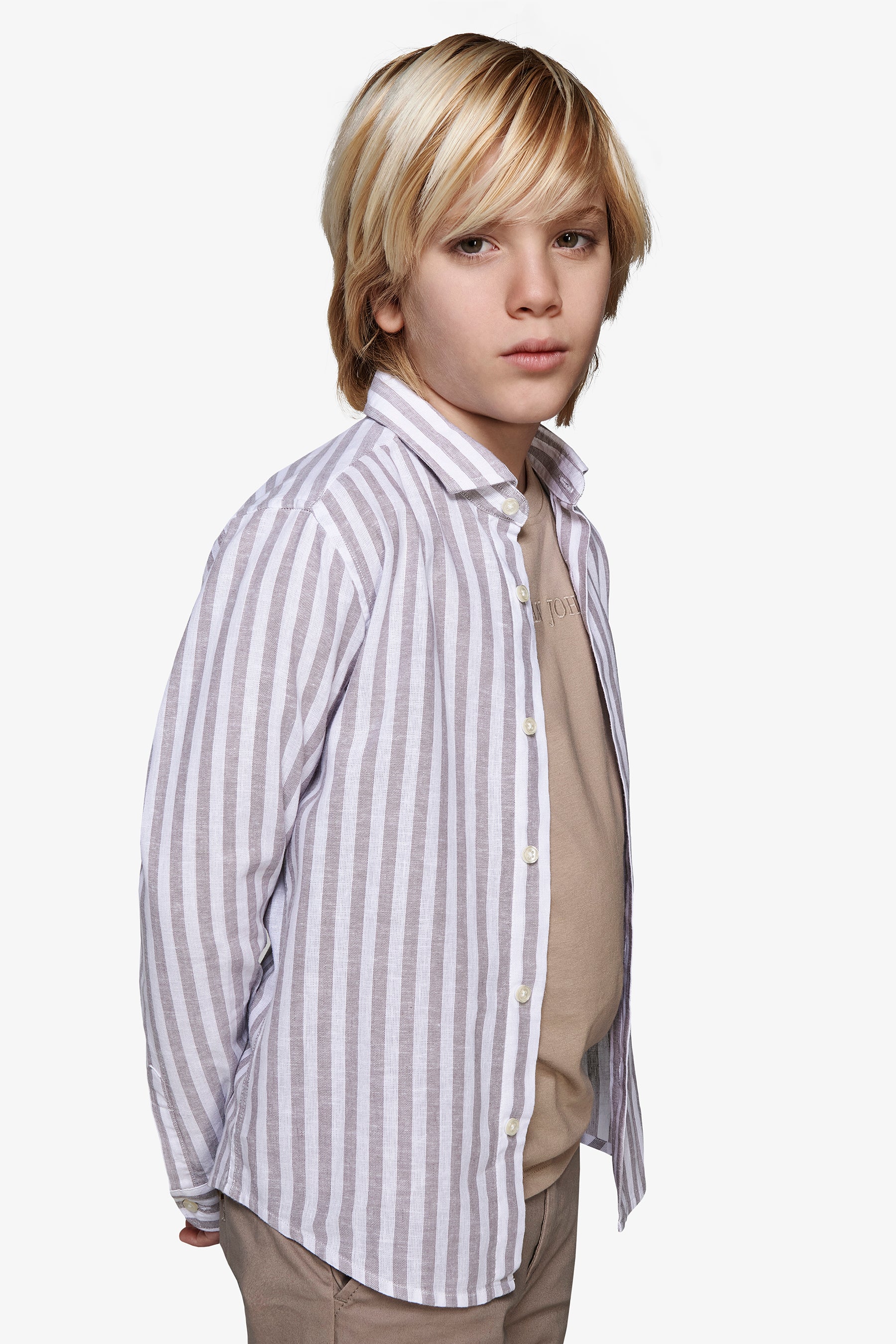 Camicia misto lino a righe tortora Kids