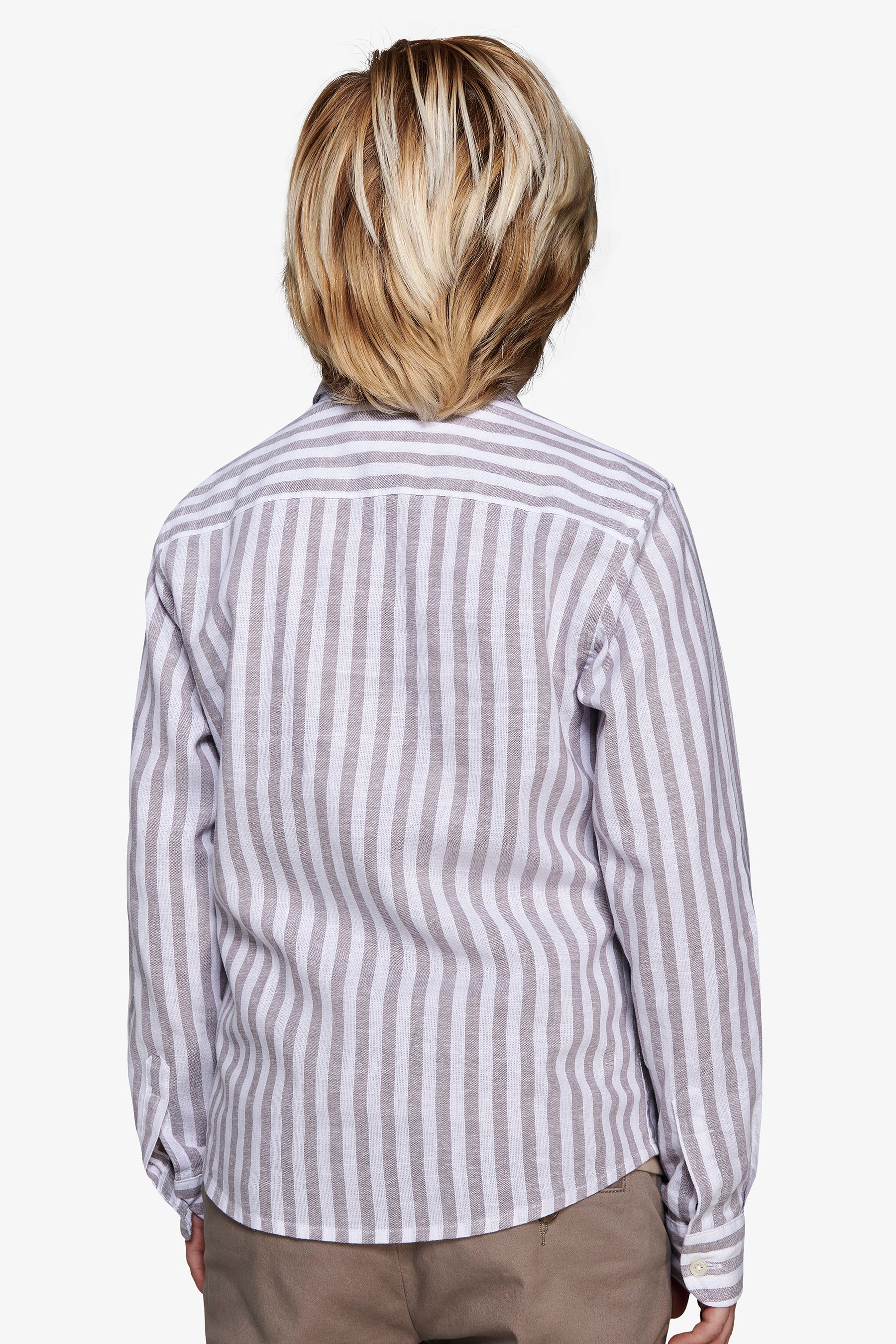 Camicia misto lino a righe tortora Kids