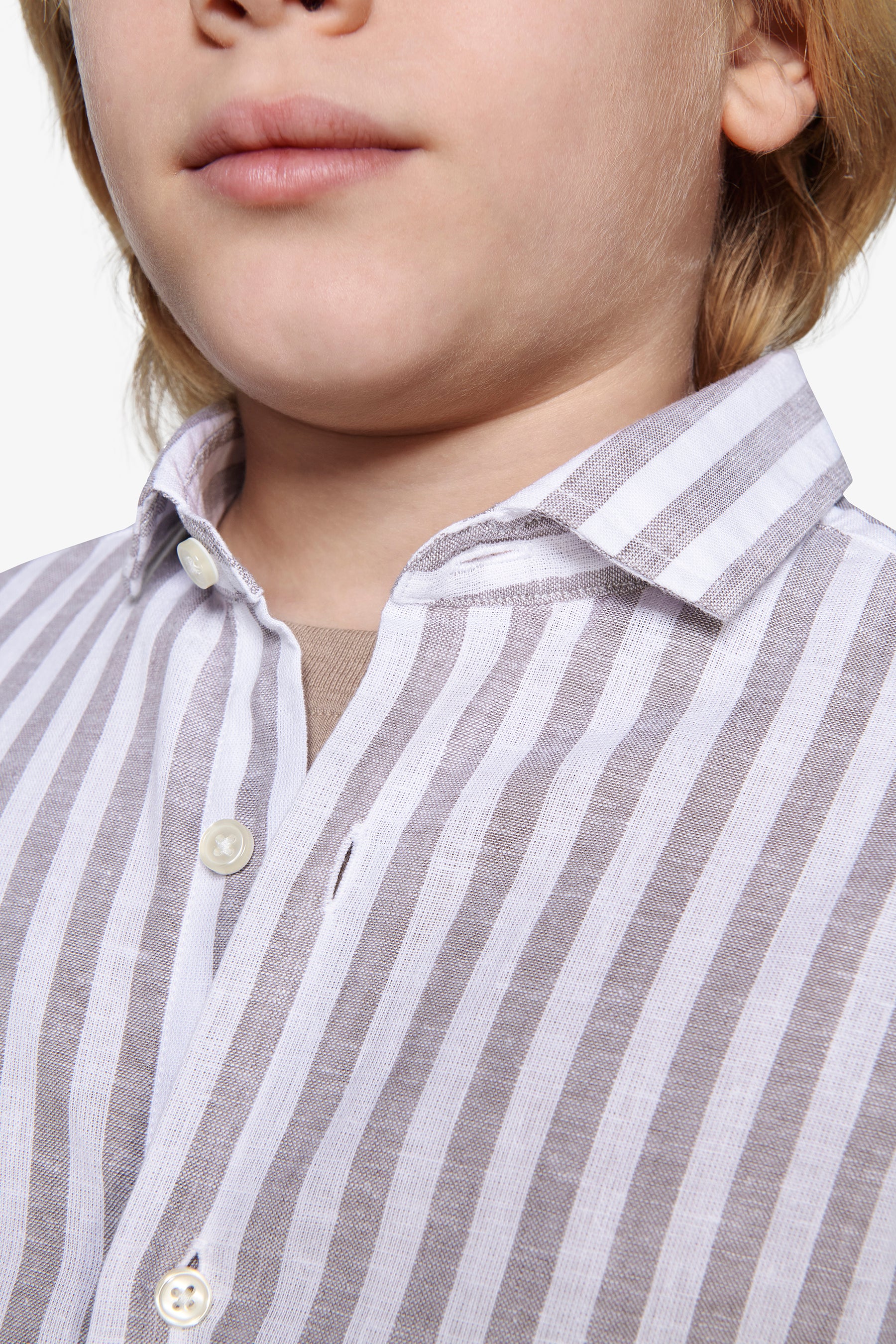 Camicia misto lino a righe tortora Kids