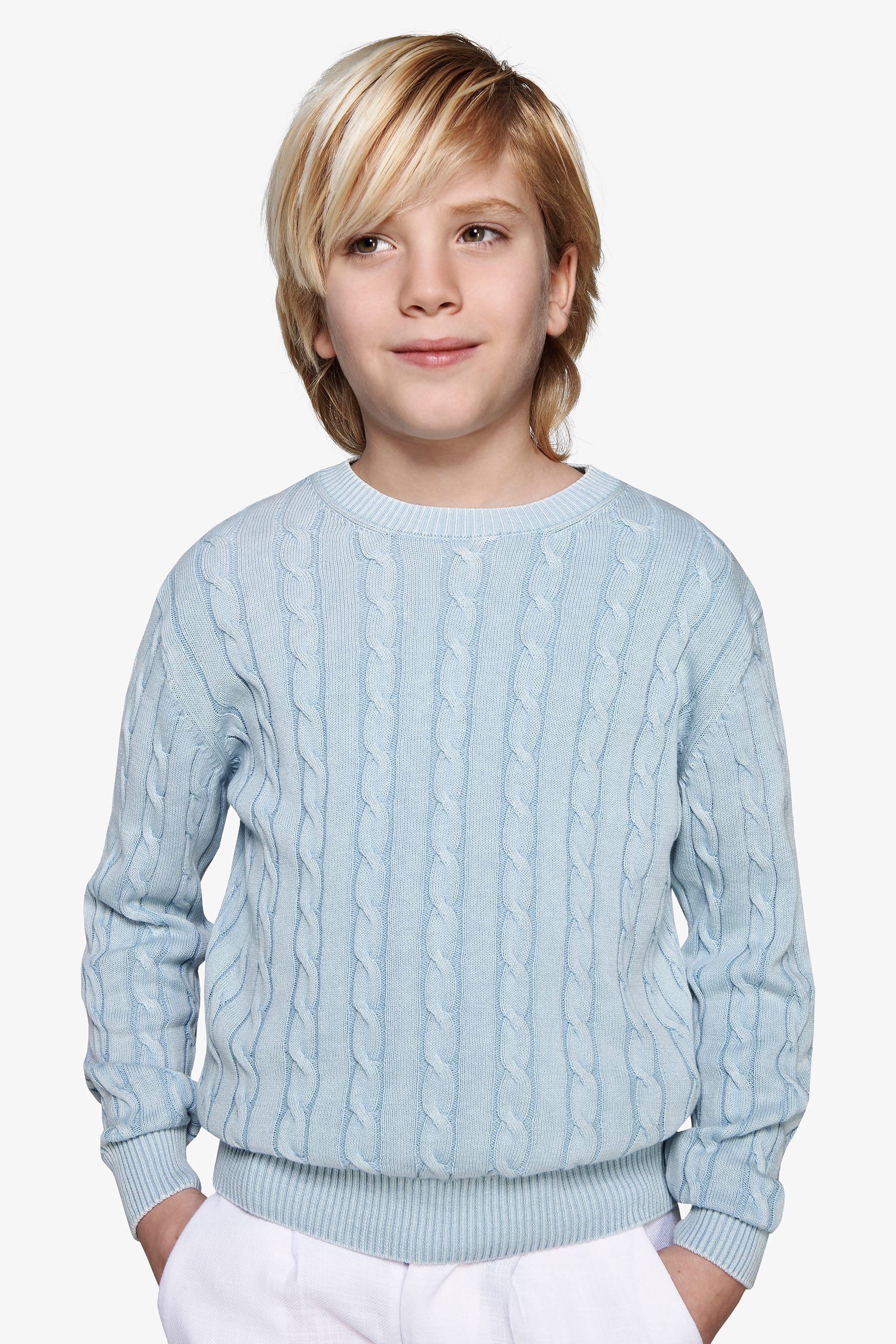 Maglia girocollo treccia celeste Kids-Dan John