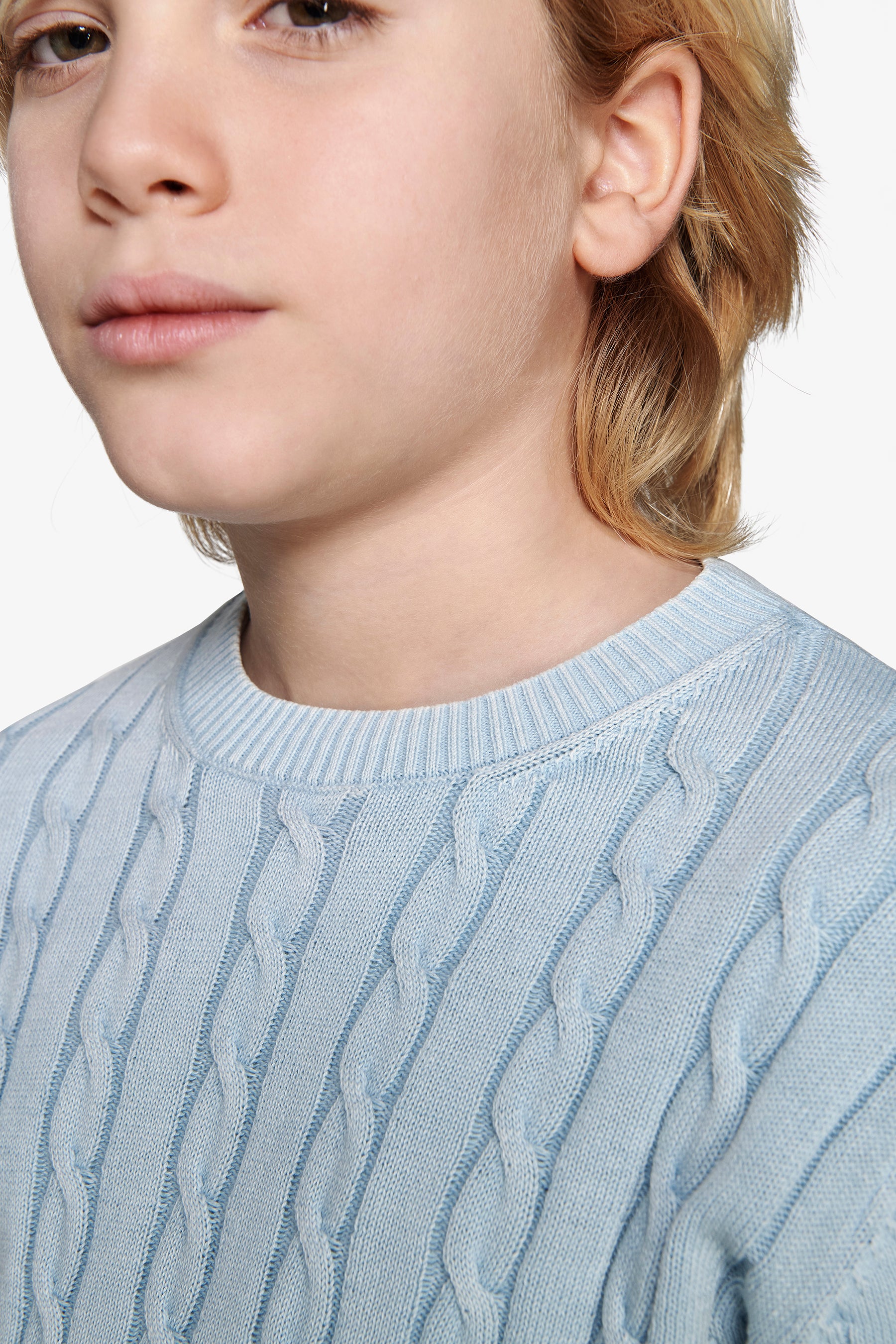 Jersey de cuello redondo trenzado celeste Kids