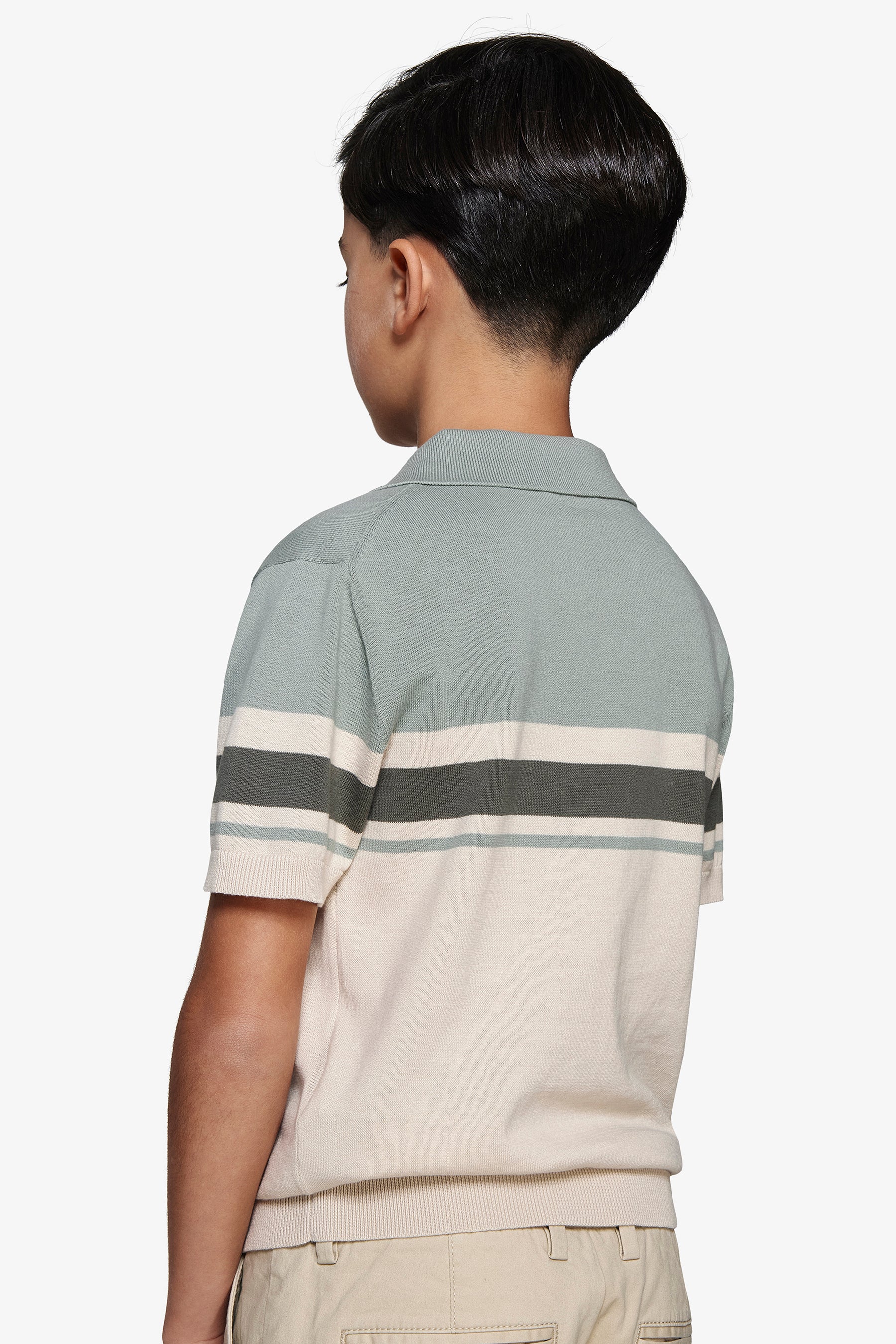 KIDS Light green striped knit polo