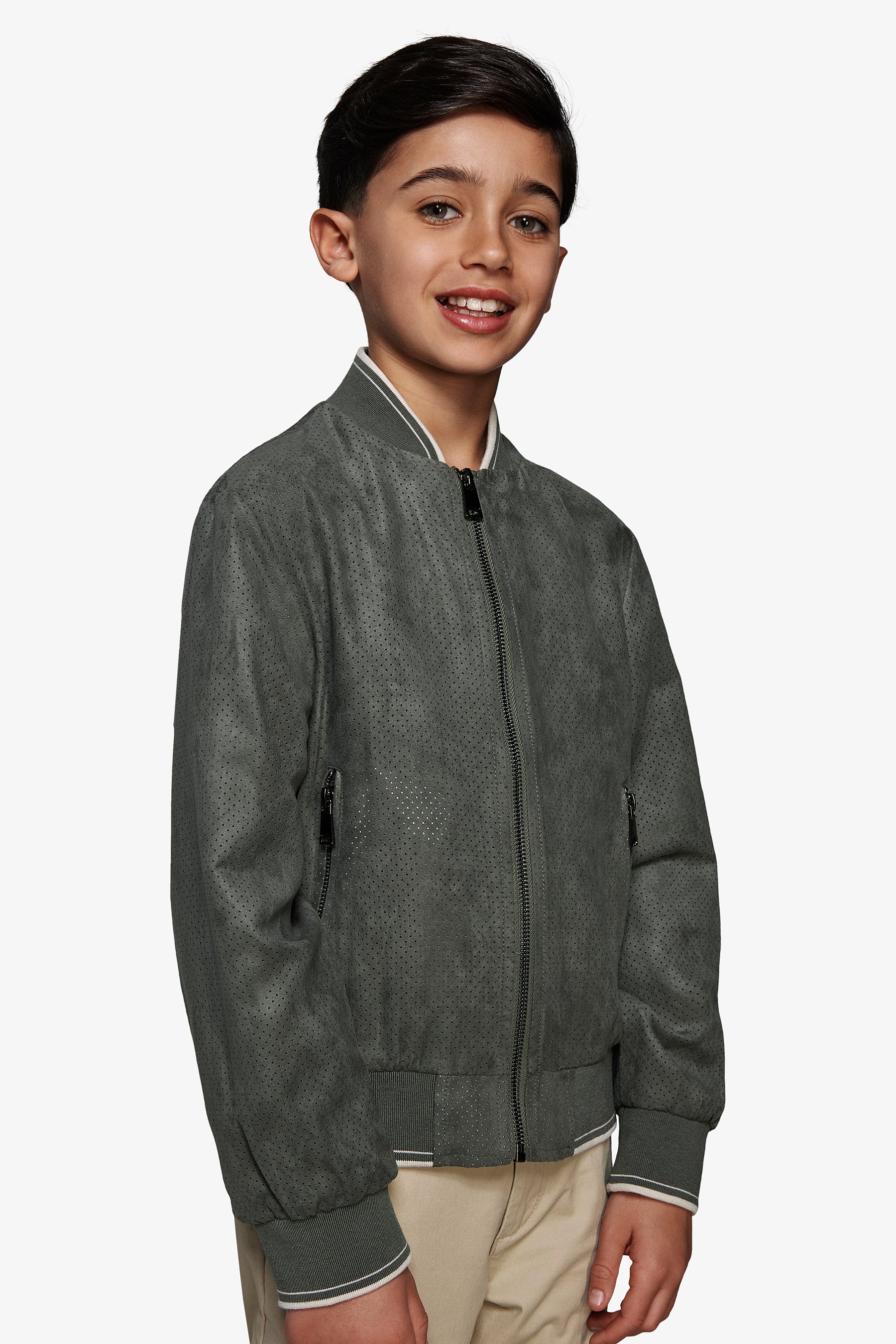 Cazadora bómber de ante ecológico perforado verde Kids