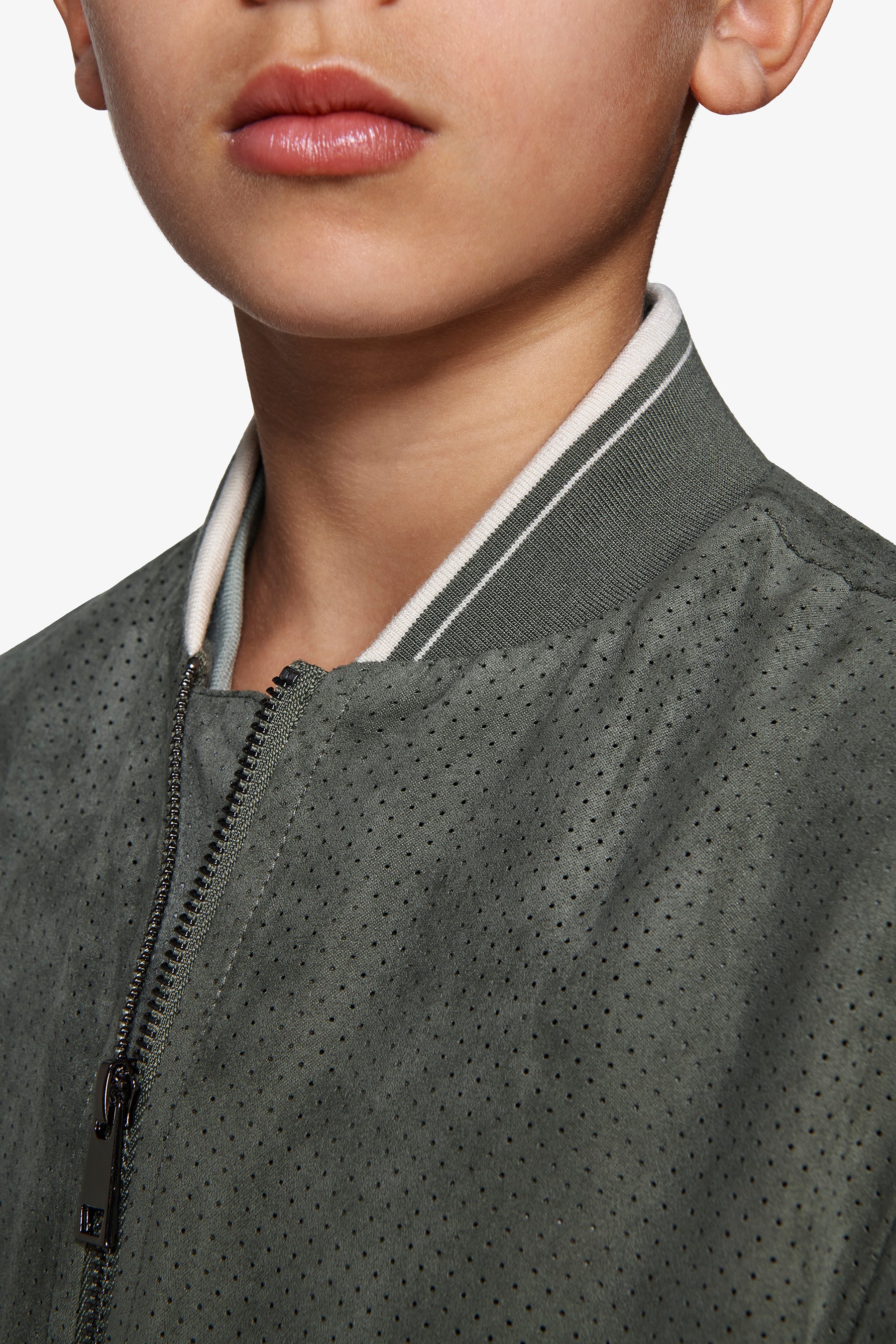 KIDS Green perforated ecosuede bomber jacket