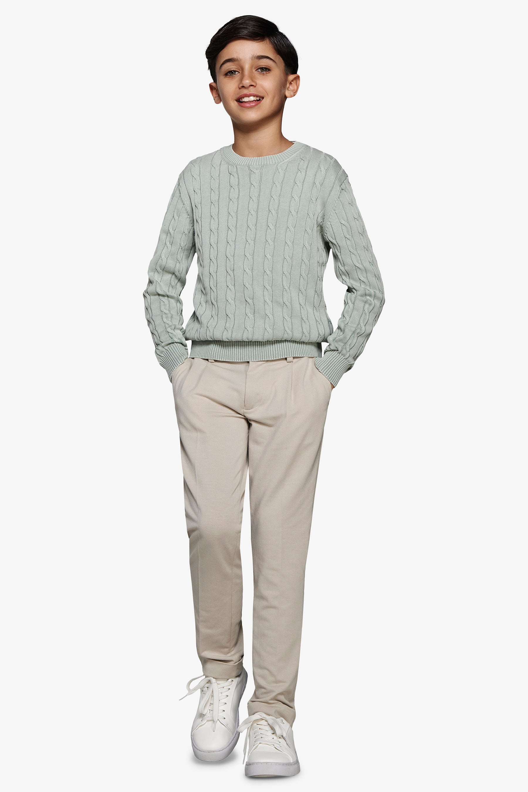 Maglia girocollo treccia salvia Kids